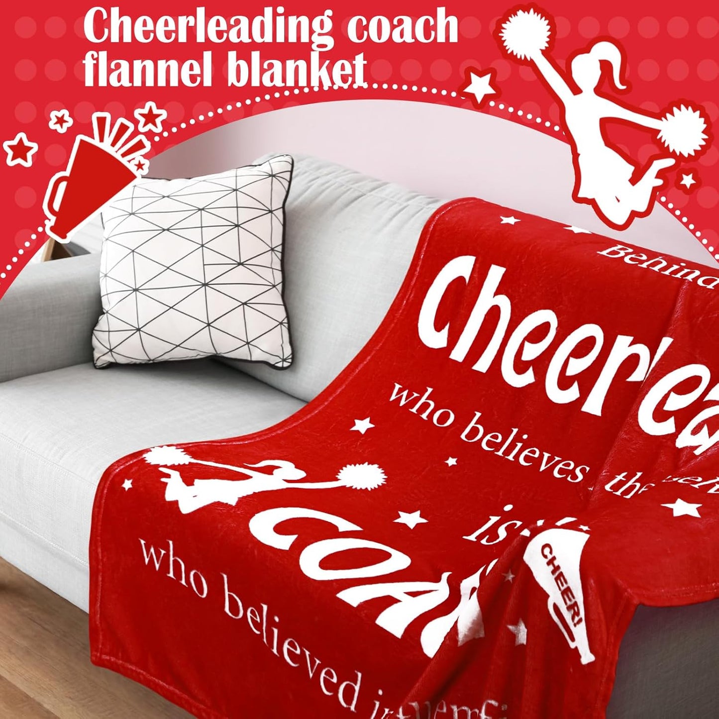 Cheer Coach Gift for Women 40‘' x 50‘' Cheerleader Blanket Cheerleading Appreciation Gift Cheer Blanket for Birthday Graduation Retirement Sports Party(Red)