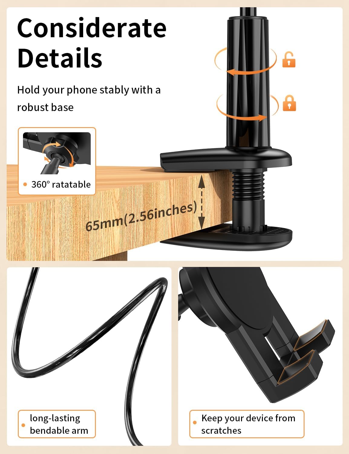 Gooseneck Tablet Holder Stand for Bed Adjustable Flexible Long Arm Tablets Mount Clamp on Table Compatible with iPad Air Mini | Galaxy Tabs | Kindle Fire | Switch or Other 4.7-12.9" Devices