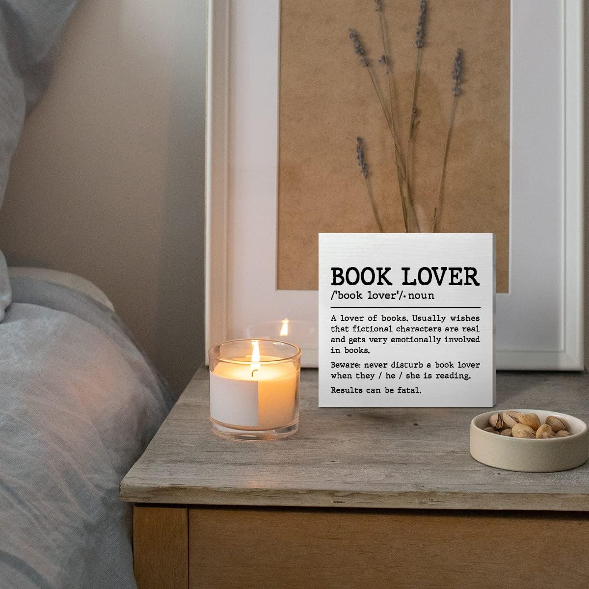 Book Lover Desk Decor Wooden Box Sign, Book Lover Definition, Book Worm Nerd Decor for Home Bedroom Bookish Book Reader Librarian Decoration Book Lover Gifts for Women Men Teen Girls
