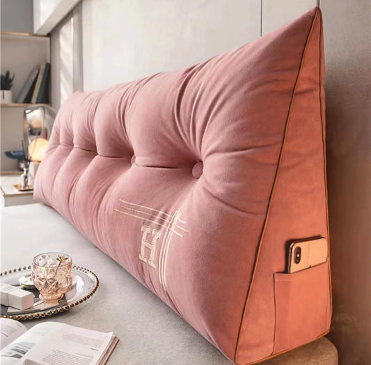 Large Wedge Headboard Bolster Pillow for Sitting in Bed Adult Cushion Backrest Lumbar Back Support Upholstered Daybed Sit Up Reading Pillow(Size:60x50x20cm,Color:Pink)
