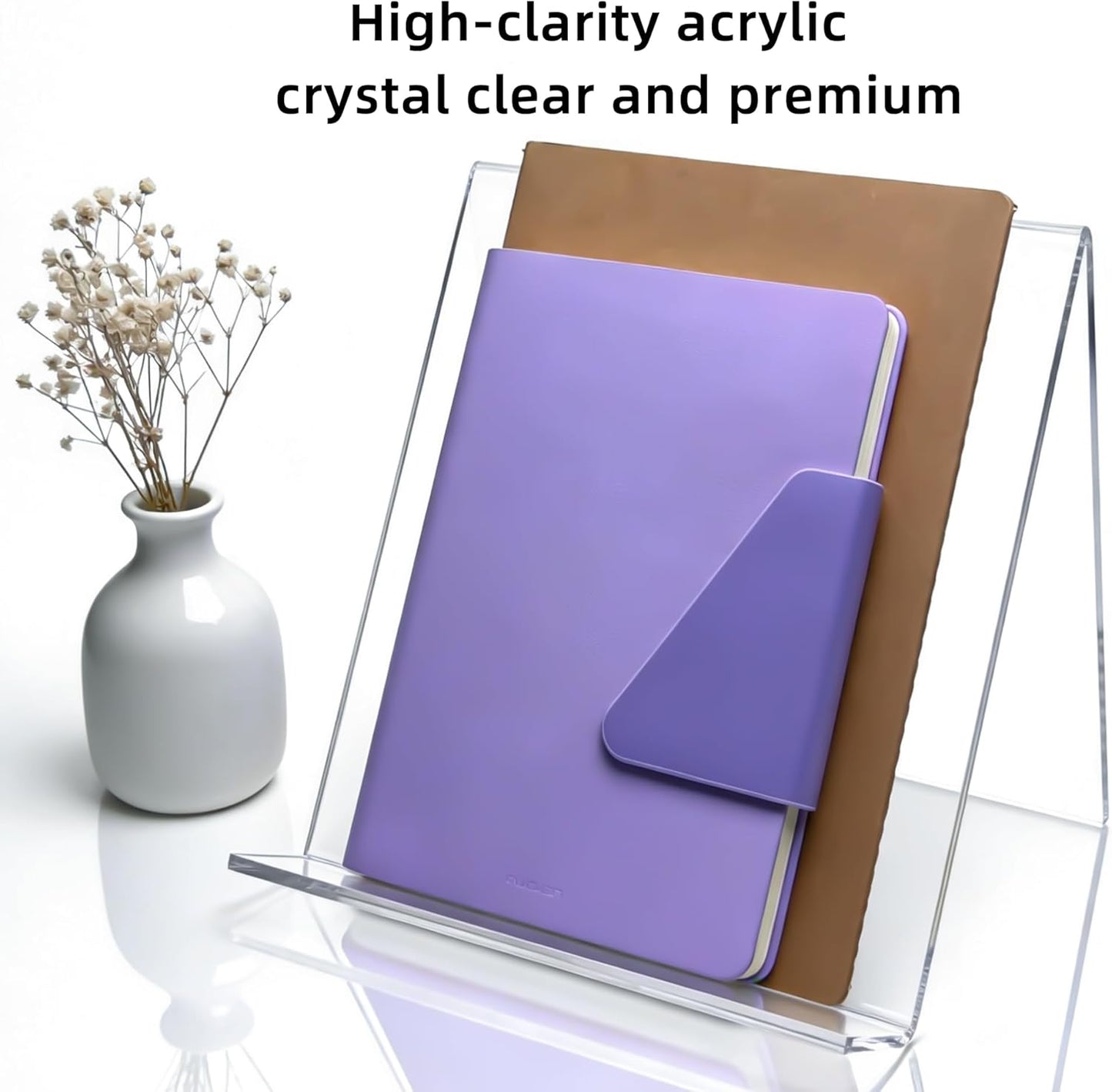 Clear Acrylic Book Stand – 8.5 x 11 Inch Display Holder for Cookbook, Tablet, Magazine, Photo, Plate – Transparent Easel for Home, Kitchen, Office