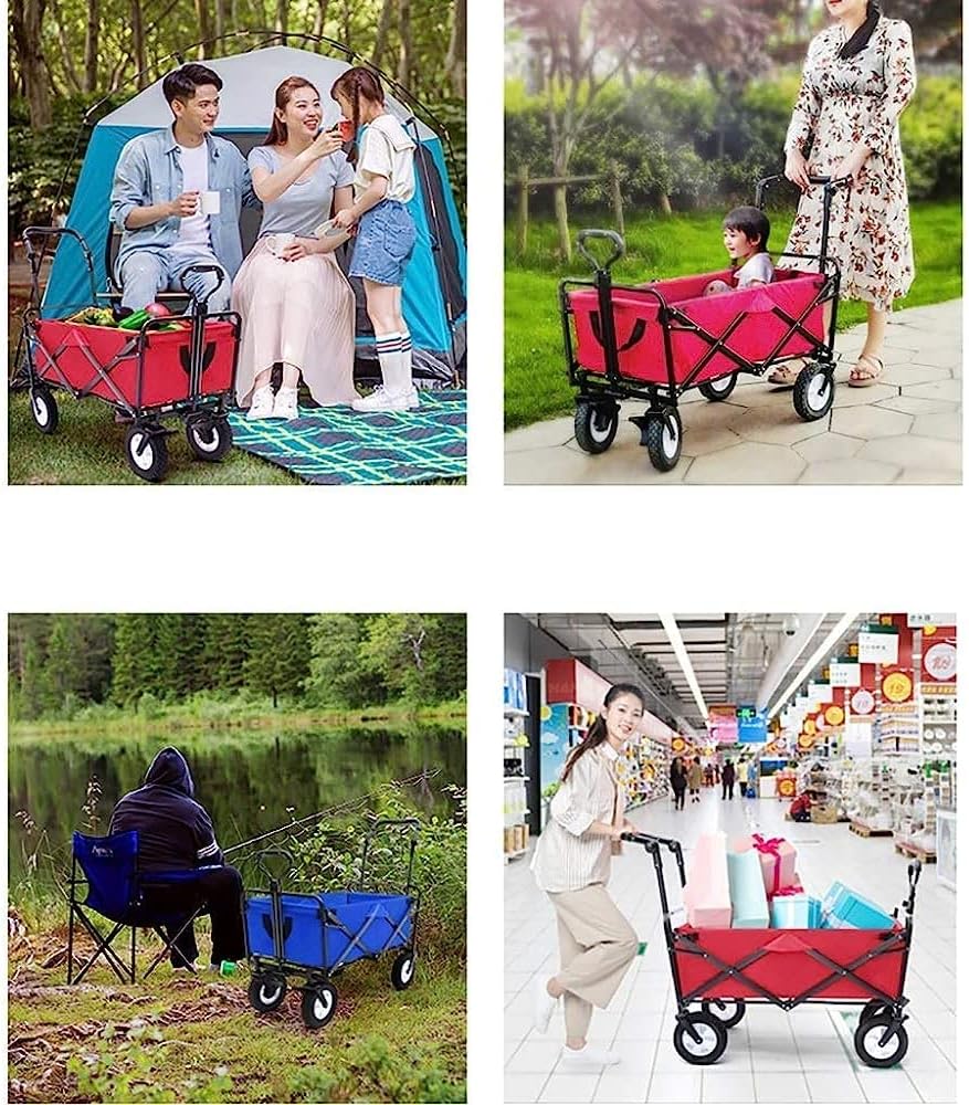 Handcart, Household Folding Garden Trolley Cart Heavy Duty Wagon with Canopy Multi-Function Shopping Cart for Outdoor Camping Beach Pull Truck with 4 Wheels, Load 80Kg