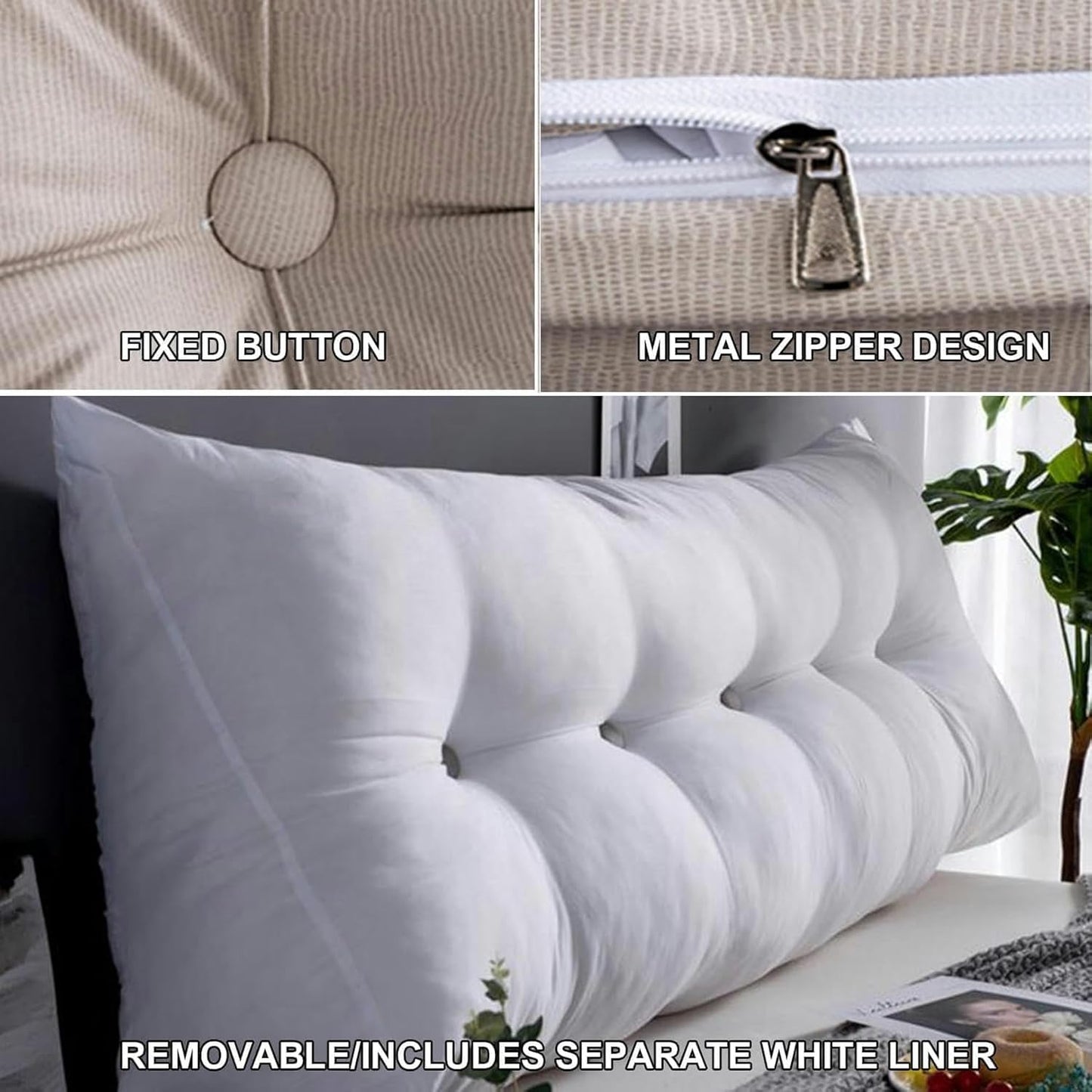 Triangular Headboard Pillow, Headboard Wedge Rest Reading Pillow Bedrest Throw Pillows Large Bolster Headboard Back Support Lumbar Cushion with Removable Cover