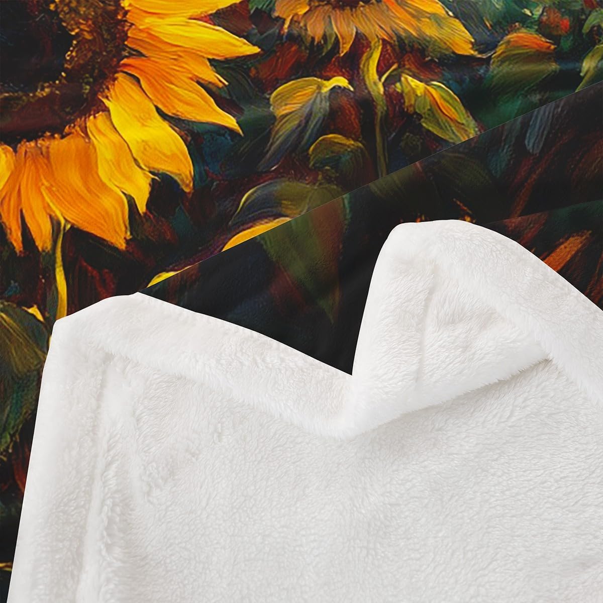 Feelyou Sunflowers Blanket Sunflowers Oil Painting Fleece Throw Blanket for Kids Adult Boys Girls Sunset Plush Blanket Wild Flower Fuzzy Blanket for Sofa Bed Couch,Queen 90x90 Inches