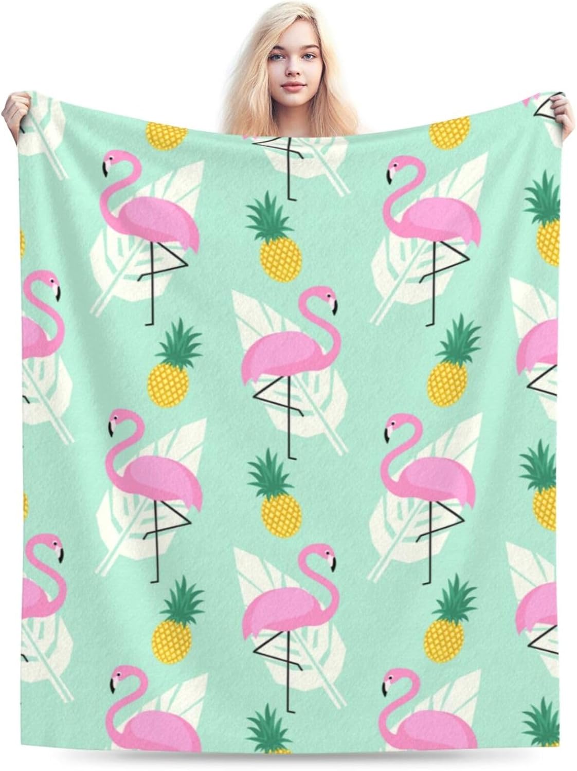 Pink Flamingo Pineapples Palm Blanket Soft Lightweight Throw Blankets Cozy Flannel Bed Throws for Sofa Couch Travel Home Room Bedroom Decor Gifts for Boys Girls Kids Adults 60"x50"