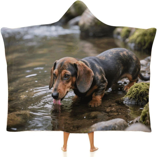 Cute Dachshunds Dog Wearable Hoodie Blanket for Women Men Fleece Blanket with Hood Oversized Warm Cozy Gifts