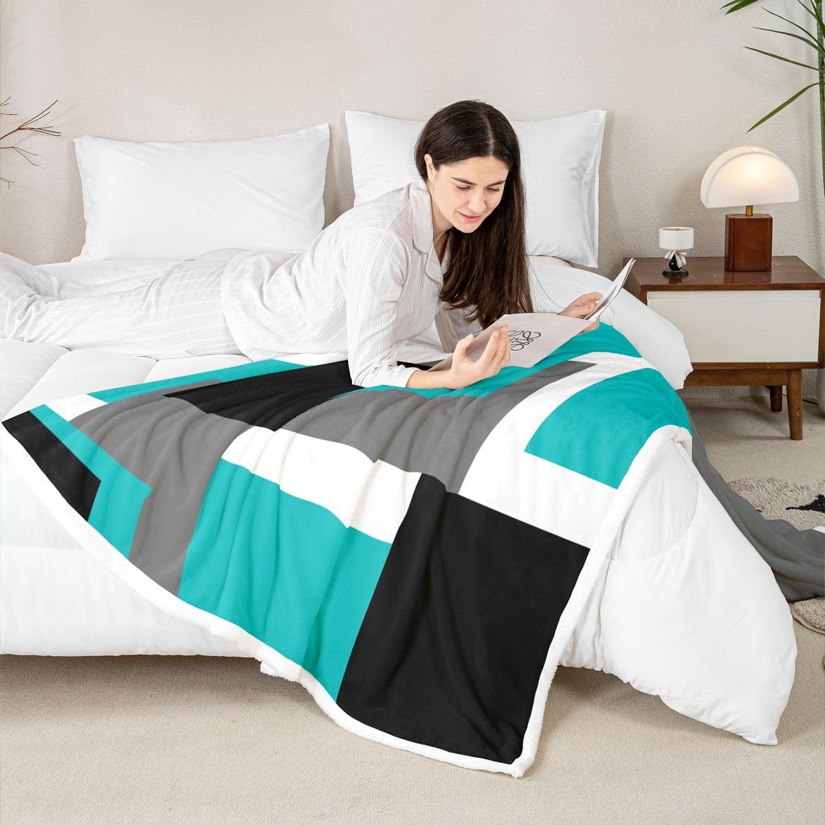 Feelyou Abstract Sherpa Throw Blanket for Couch Boho Modern Aesthetic Super Soft Cozy Fleece Minimalist Blanket for Winter, Plush Throw Neutral Art Throw 50"x60" Geometric All Season