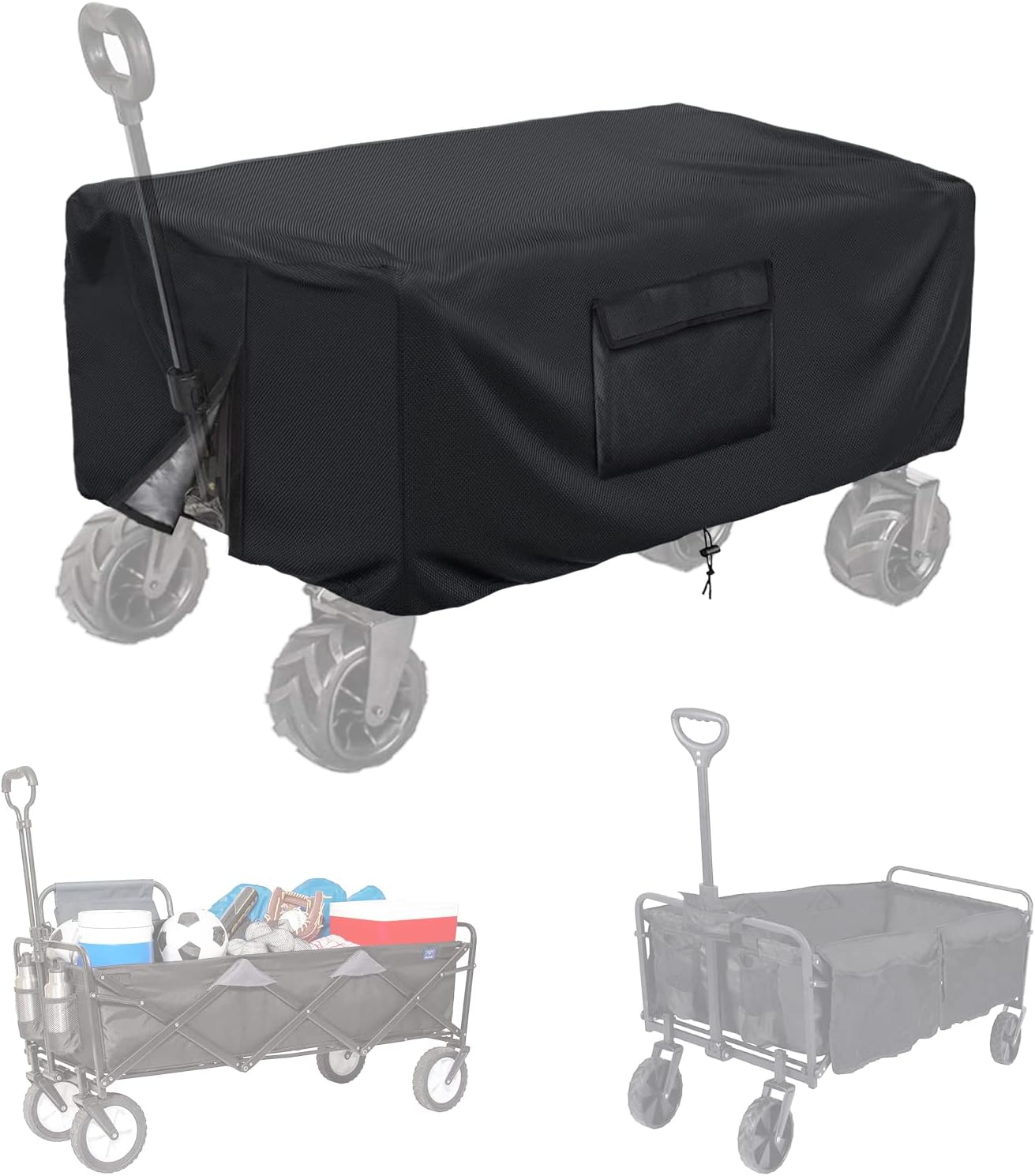Extended Wagon Cover,Waterproof Wagon Covers,54" L x 22" W x 24" H 420D Heavy-Duty Rainproof Fabric,Easy to Clean Folding Wagon Cover,Long Black