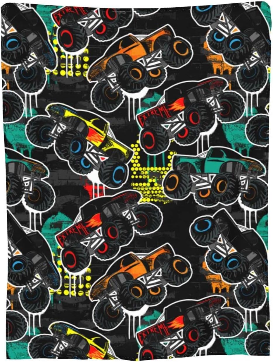 Perinsto Monster Trucks Cars Throw Blanket Ultra Soft Warm All Season Decorative Fleece Blankets for Bed Chair Car Sofa Couch Bedroom 60"X50"