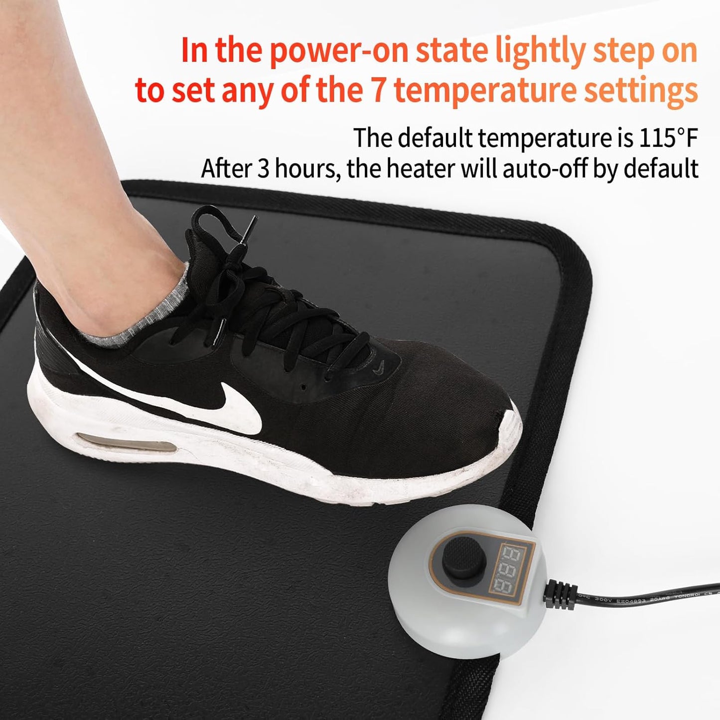 Electric Heated Floor Mats - AC 110V Foot Heater, Heated Foot Warmer Mat Under Desk for Office and Home (Black)