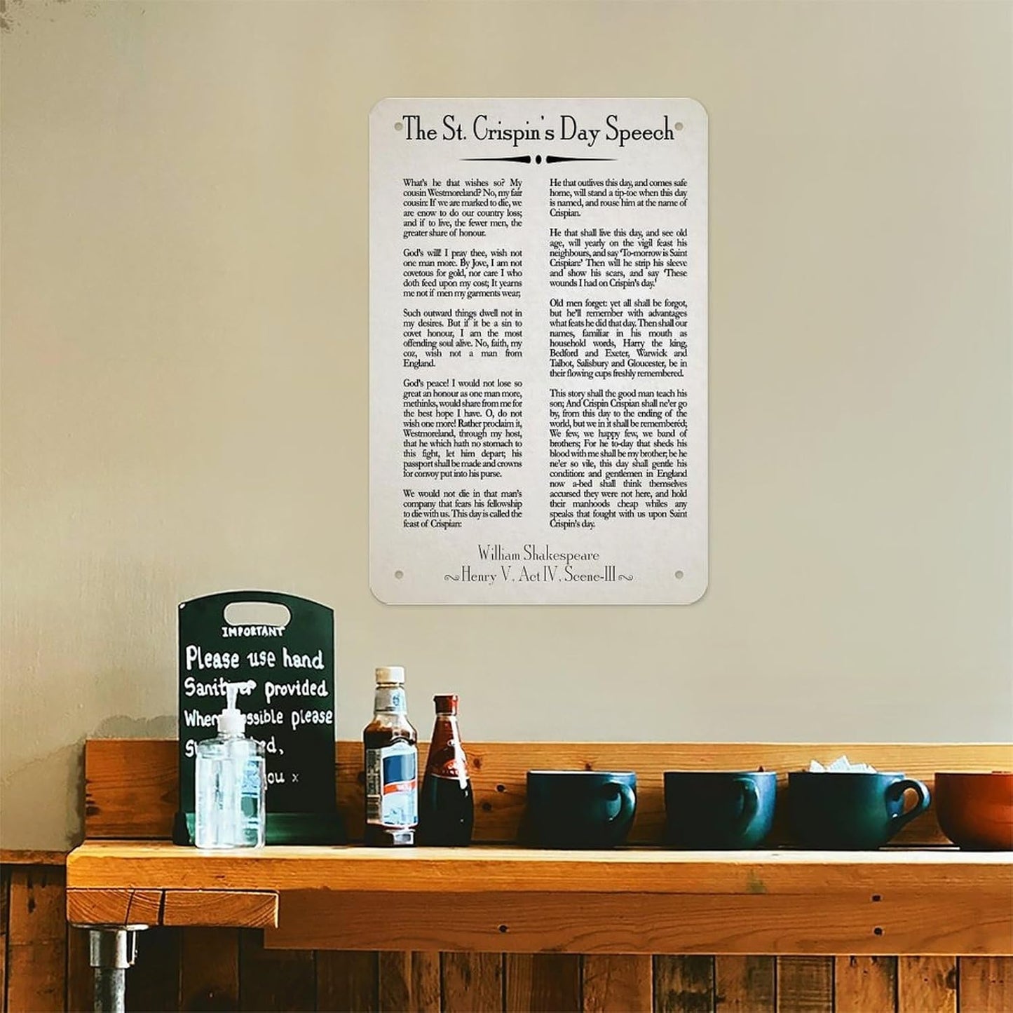 Metal Sign 12x8 Inch William Shakespeare St Crispins Day Speech Henry V Quote Vintage Literary Poster Wall Art For Office Study Classroom Library Decor Gift Motivational Reading