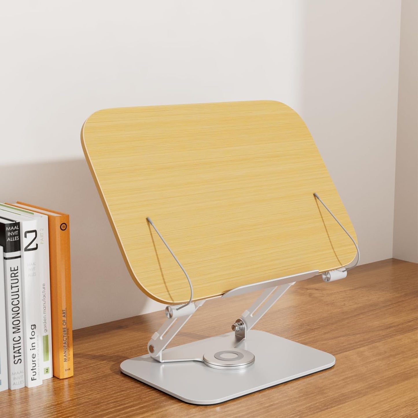 Book Stand for Reading, Aboutool Adjustable Book Holder with 360° Swivel Base & Page Clips, Foldable Cookbook Stand Textbook Stand for Music Scores, Recipe, Tablet, Laptop, Textbook
