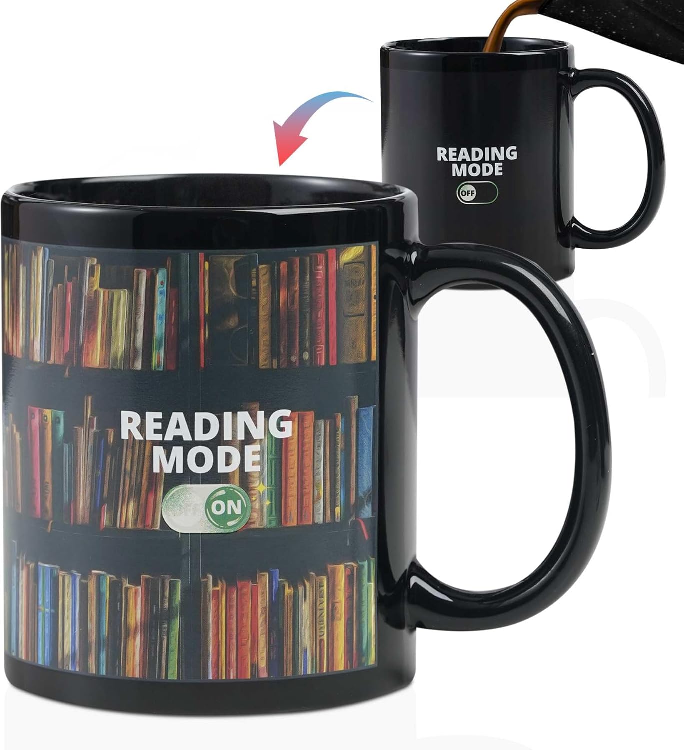 Onebttl Funny Book Lovers Color Changing Coffee Mug - Reading Magic Heat Changing Mug - Book Lovers Gifts for Women - Reading Gifts for Book Worms, Librarians, Readers - (Black)