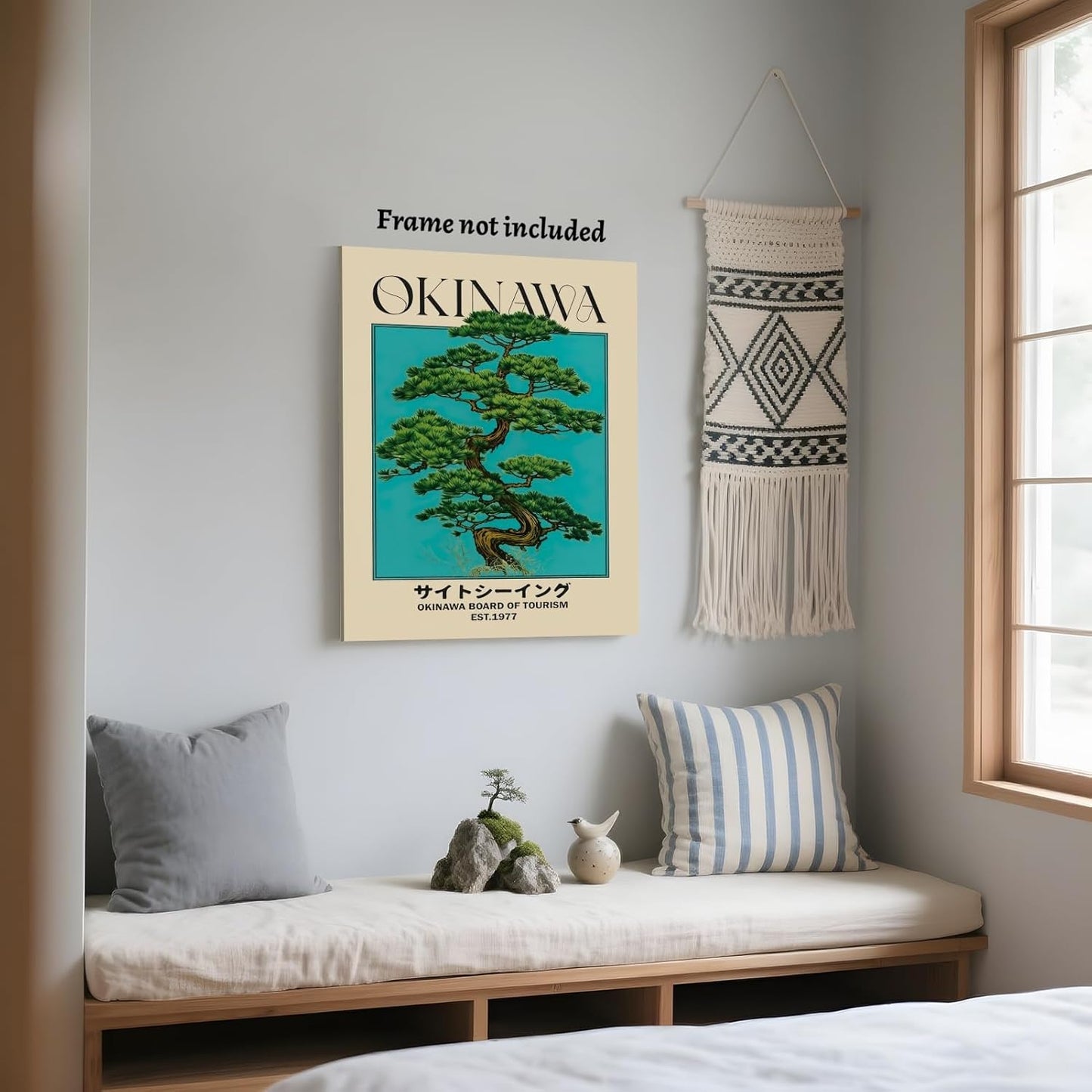 Japanese Canvas Wall Art Okinawa Pine Tree Print Poster Retro Japanese Bonsai Tree Picture Modern Ukiyo-e Wall Decor Painting for Zen Home Bedroom Office Decorations Artwork 16x24inch Unframed