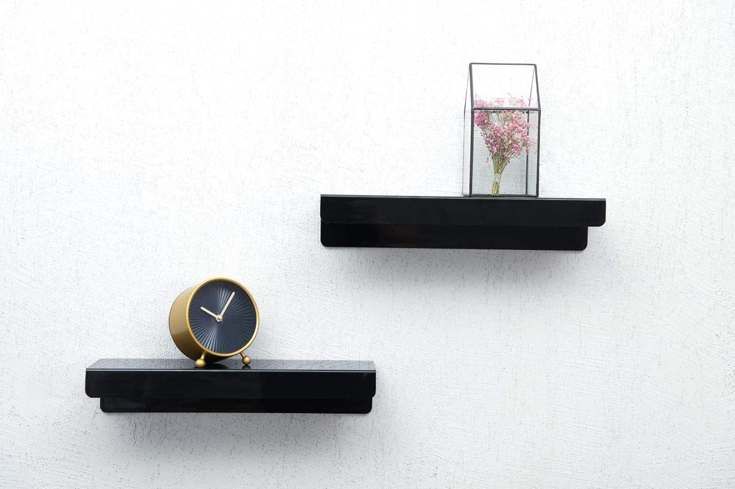 IEEK 15 Inch Black Acrylic Floating Wall Ledge Shelf,Wall Mounted Nursery Kids Bookshelf,5MM Thick Home/Office/Bathroom Storage Shelves Display Organizer Set of 3