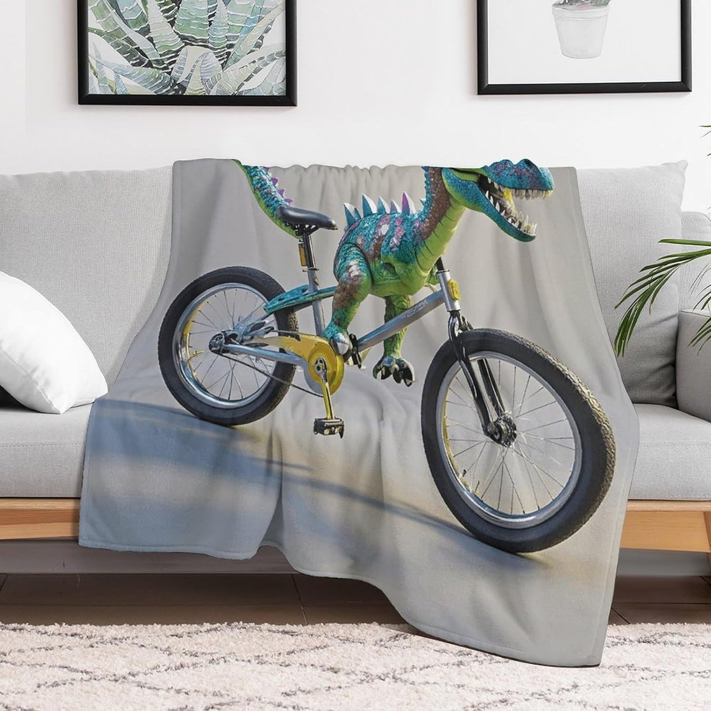 Dinosaur Bicycle Blanket Super Soft Lightweight Throw Blanket Cute Cozy Warm Bed Blanket Decorative Fuzzy Blanket All-Season Home Decor Gift for Sofa Couch Living Room 50"*60"（130 * 150cm）
