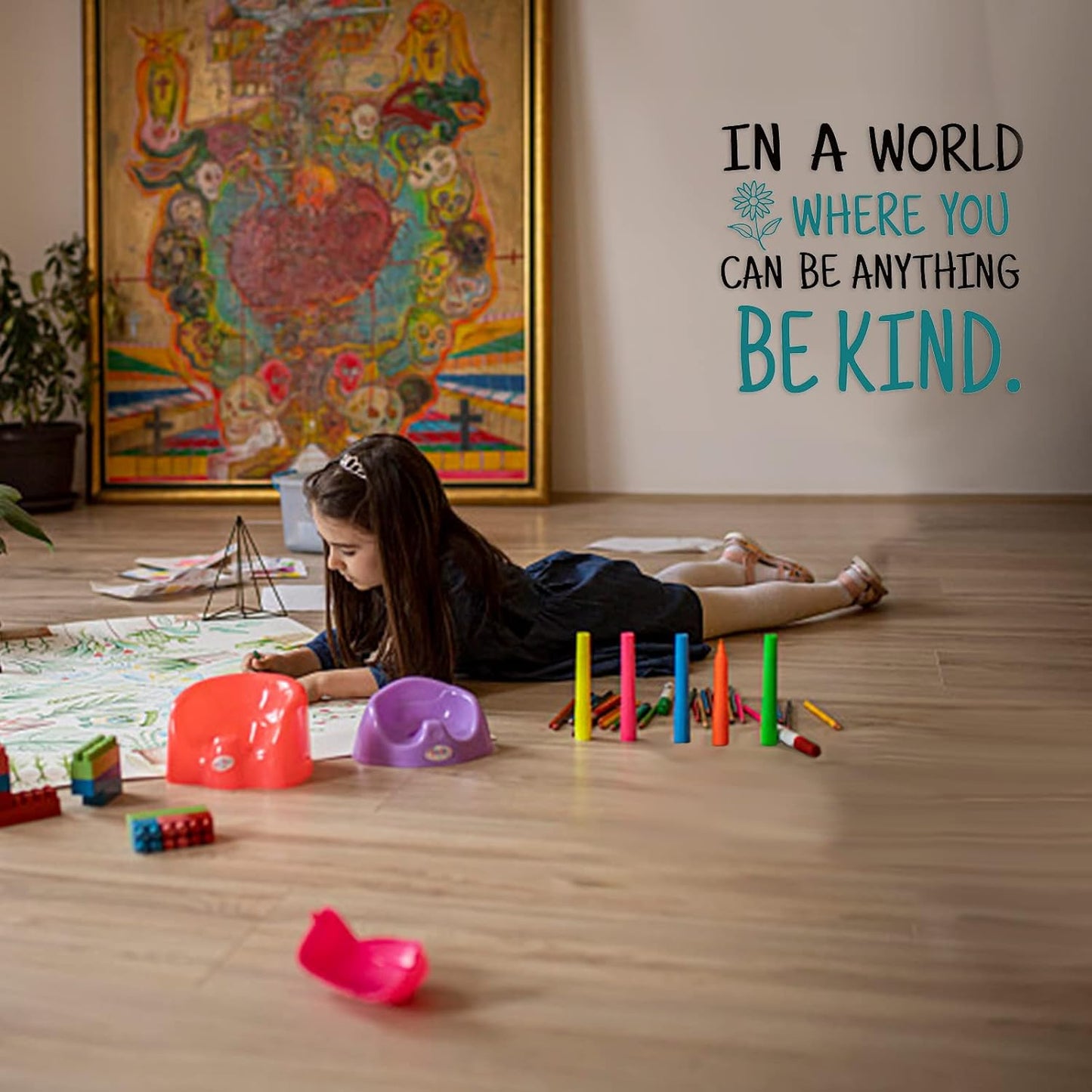 SUPERDANT Be Kind Quotes Wall Sticker in A World Where You Can Be Anything Kind Inspirational Wall Decal Stickers for Kids Vinyl Lettering DIY Art Decor for Office Classroom Kids Room Nursery Home