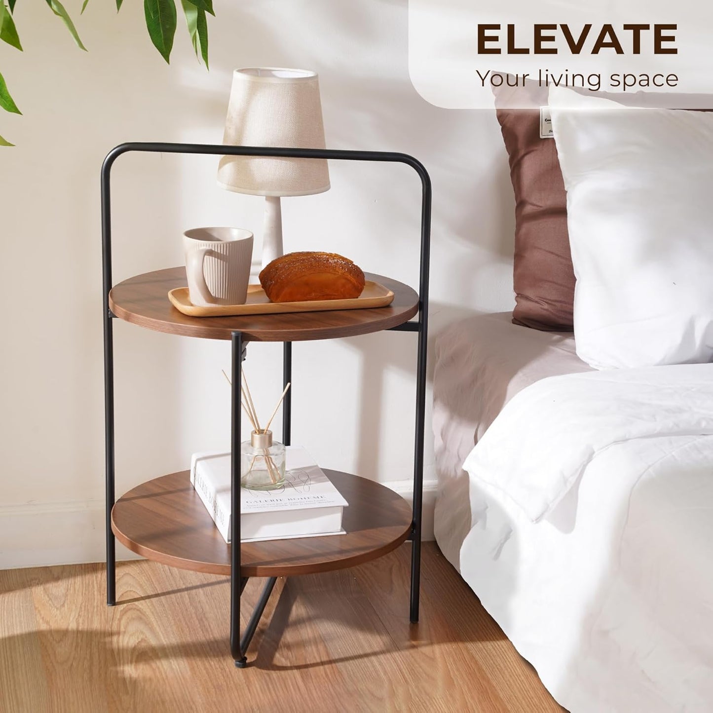 Mijas 2-Tier Side Table, Round End Table, A Stylish and Functional Addition for Home & Office, Perfect for Decor, Storage Solutions, and Enhancing Any Living Space (Brown)