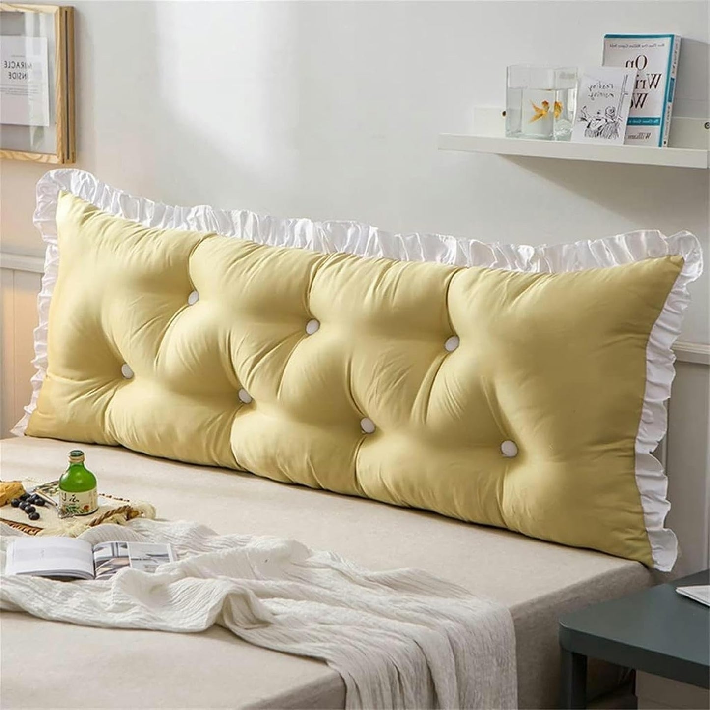 Rectangular Headboard Cushion, King Tatami Bed Soft Pack Removable Watching TV Relaxing Reading Pillow Bed Rest Pillows(Beige,150cm)
