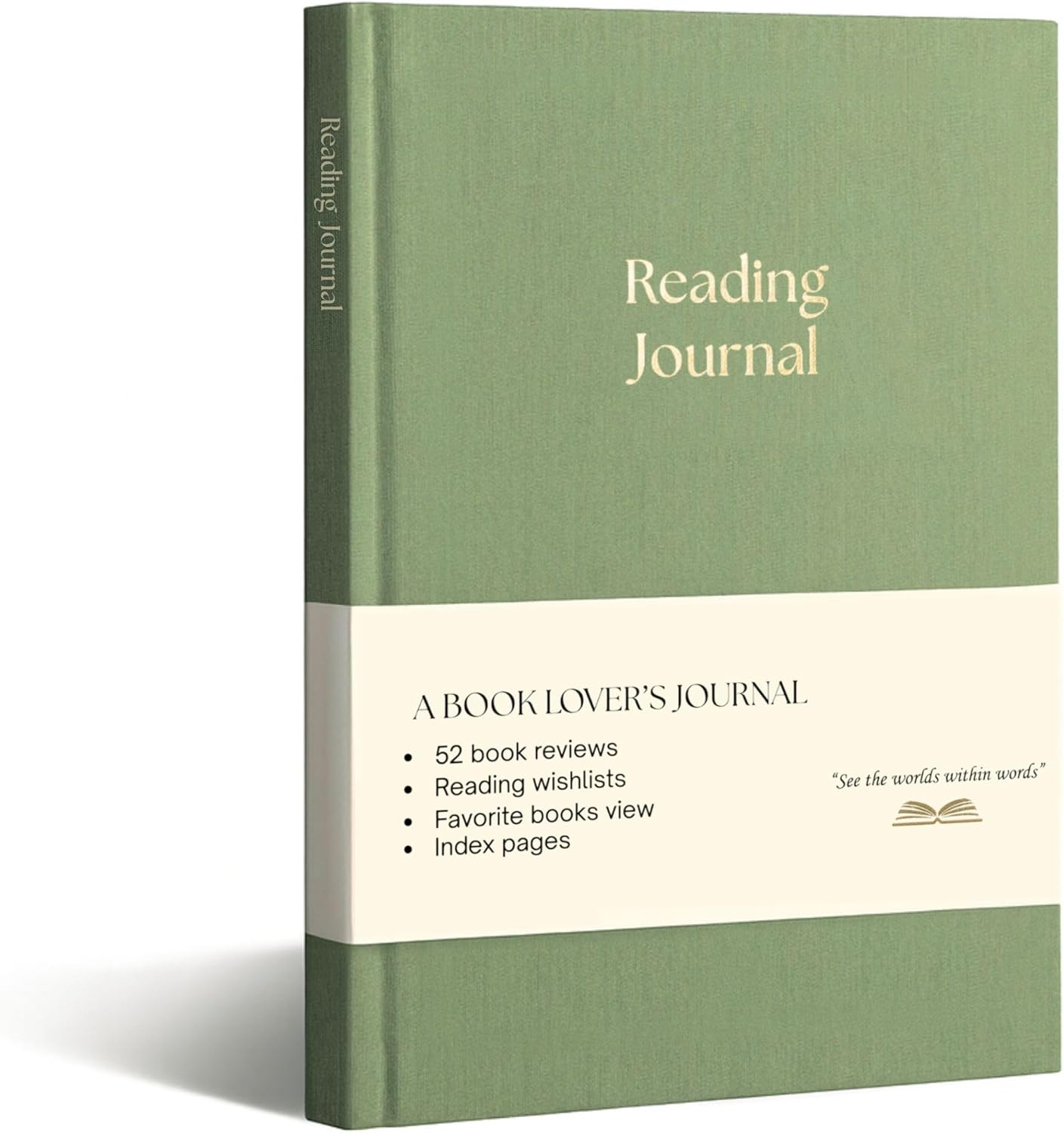 Reading Journal - 52 Reviews - Book Journal Gift for Book Lovers - Review, Log & Track Your Reading - Avid Readers Accessories - Linen Hardcover - Sage Green