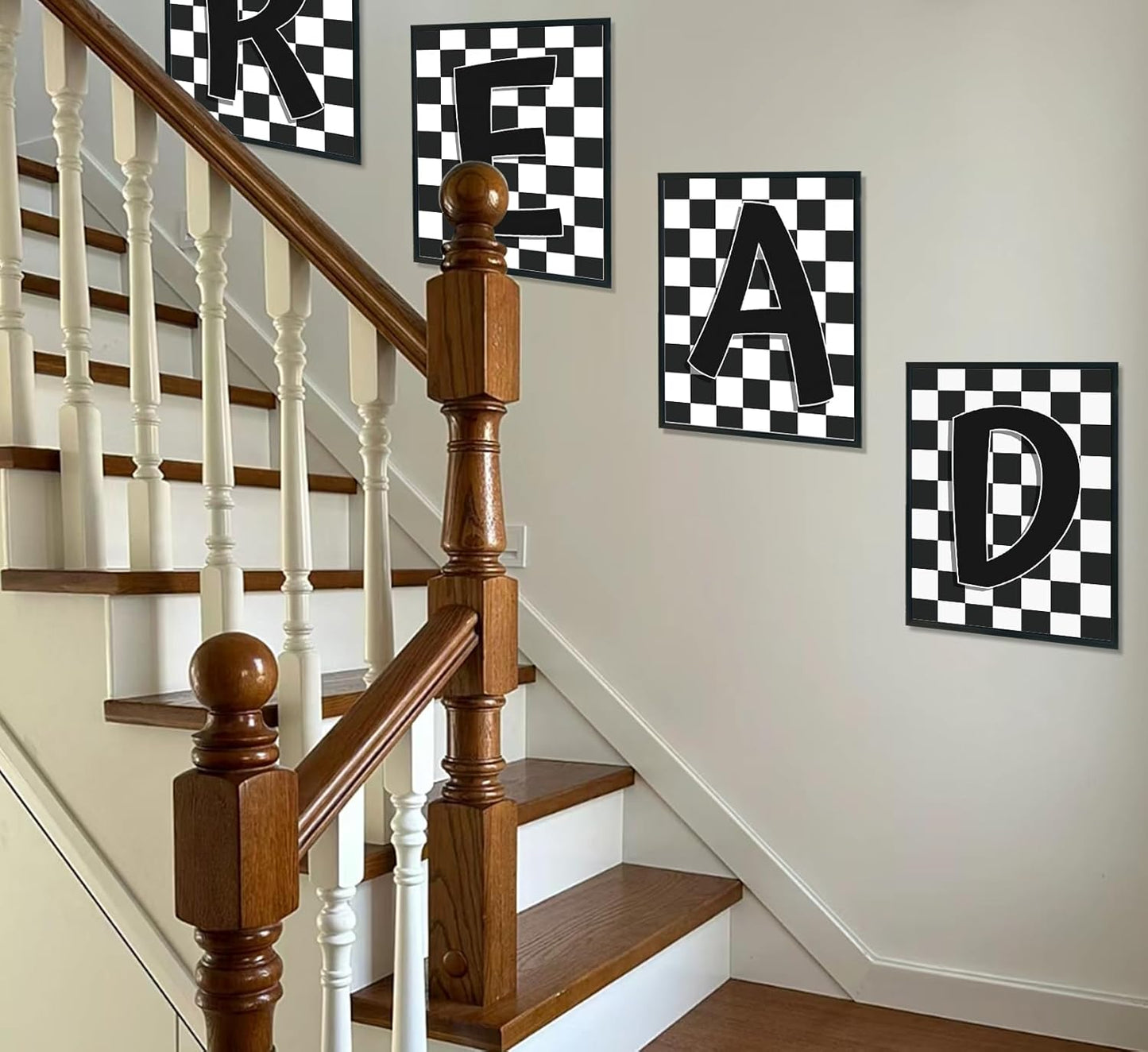 ULEGIE Checkered Reading Wall Art Decor Set of 4, Reading Posters for Classroom, Reading Corner Decor, Black and White Read Signs Prints for Kids Room Classroom Playroom Nursery, 12x16 Inch Unframed