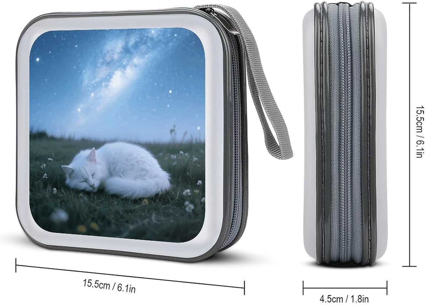 Sleep Cat Starry Night CD Case Portable Zipper CD Case 40 Capacity Hard Plastic DVD Cases Holder Large Storage Disc Wallet Bag for Car Home Travel DVD Collection Bag