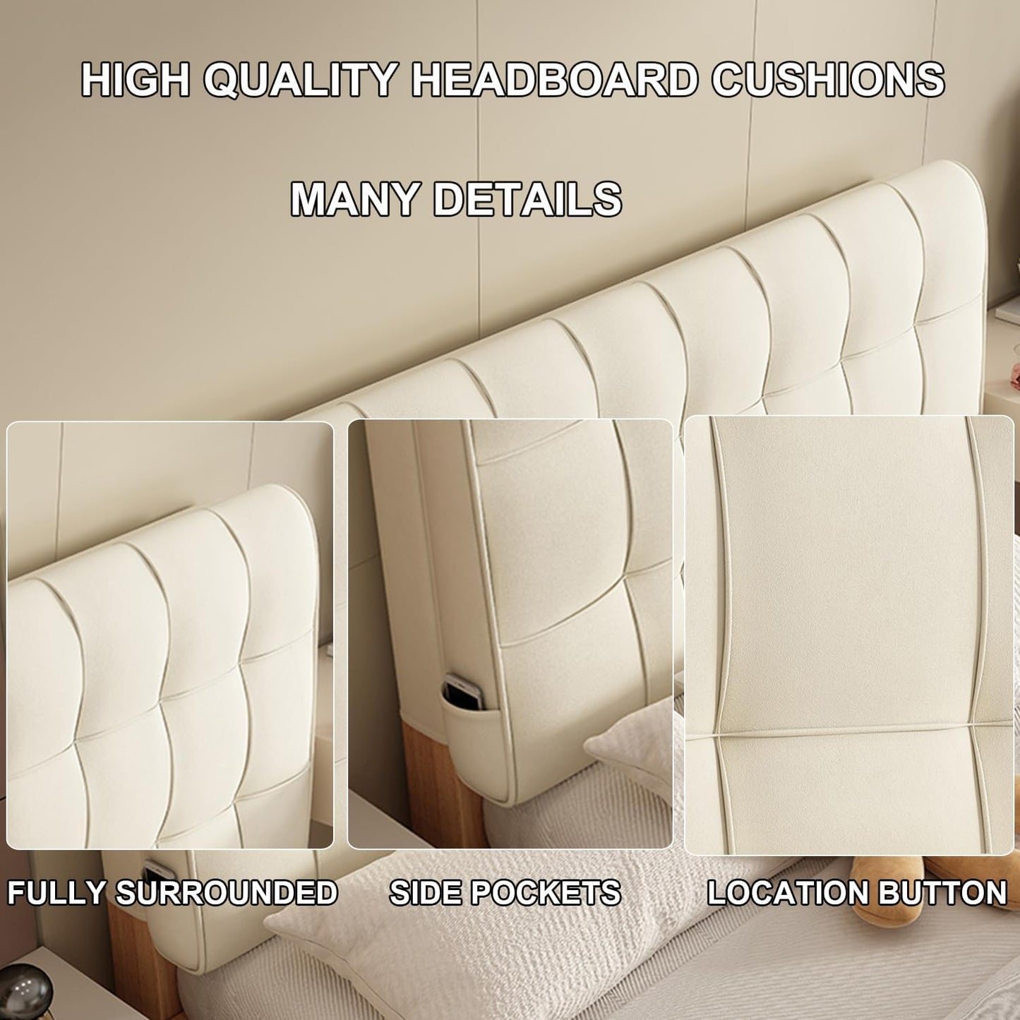 Gray Headboard Pillow with Straps - 63x23x4in, Upholstered Lumbar Support Cushion for Double Bed, Full Size Backrest, Removable Cover for Dorm, Hotel, Daybed. (Green Straps/61x23x4