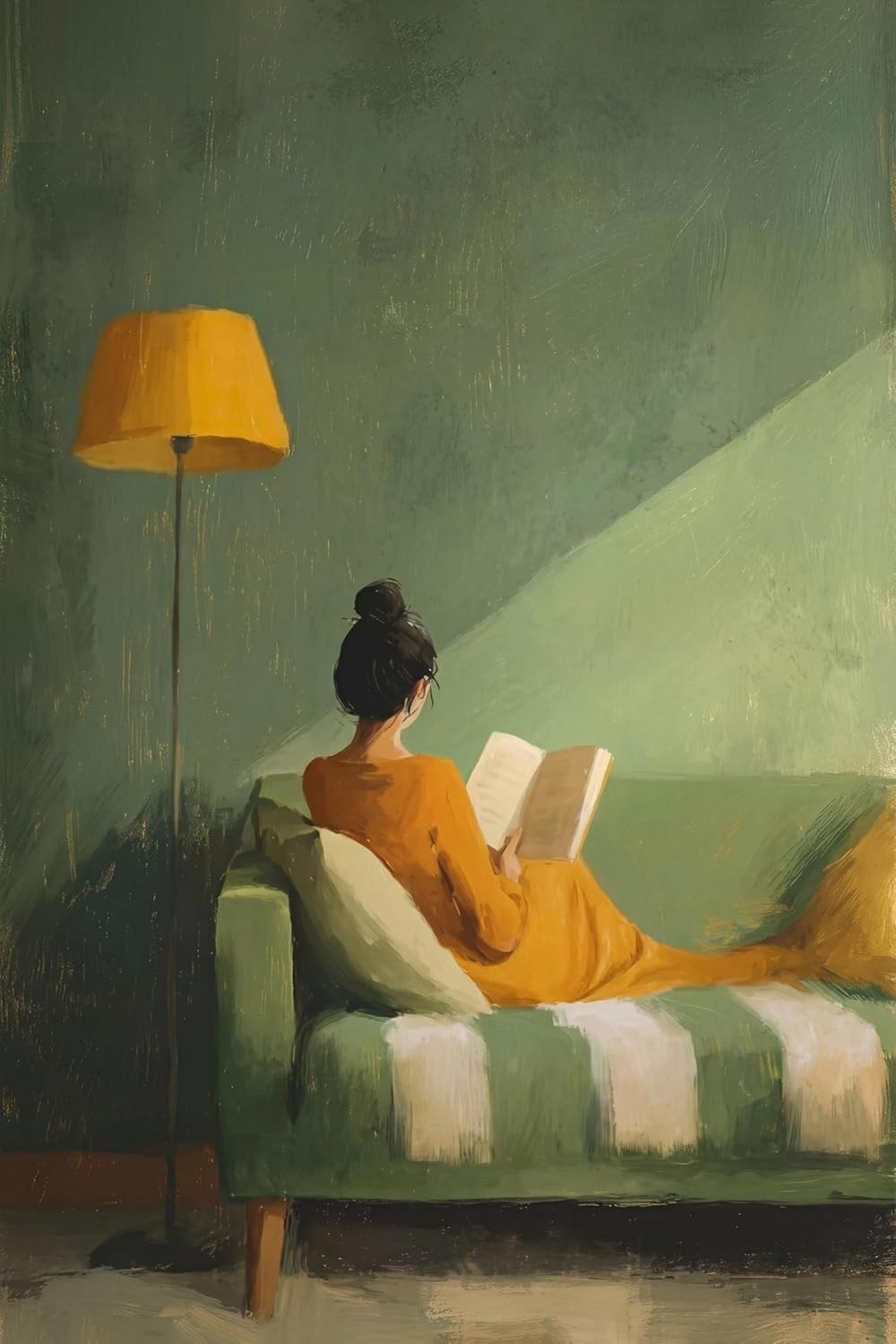 Modern Reading Wall Art Female Abstract Print Emerald Green Abstract Art Modern Artwork Poster Minimalist Reading Woman Painting Artwork 16X24Inch Unframed for Bedroom Living Room Dorm Apartment Decor