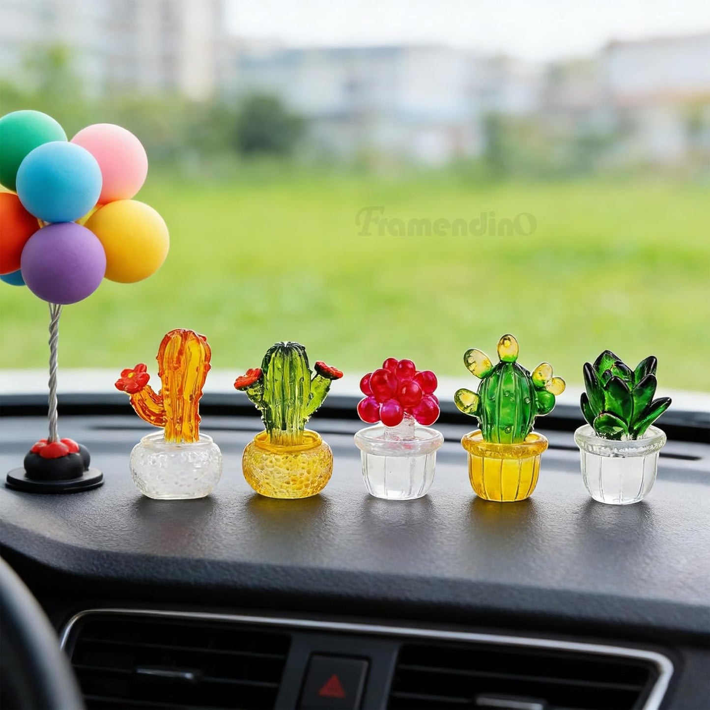 Framendino, 12 Pack Miniature Cactus Figurines Mini Resin Succulent Set Glass Sculpture for Car Interiors Desktop Home Decorations