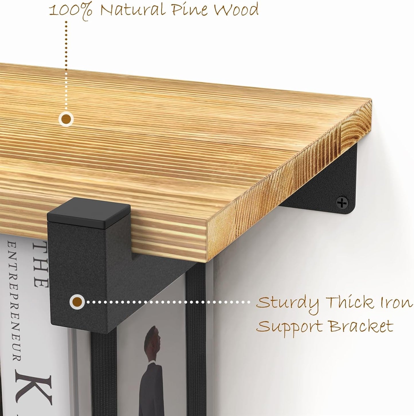 2 Set of Floating Bookshelf, Pine Wood Invisible Bookshelf, Hanging Bookshelves for Wall, Unique Space Saving Wall Bookcase (16.5L×8.7W×1.5H)