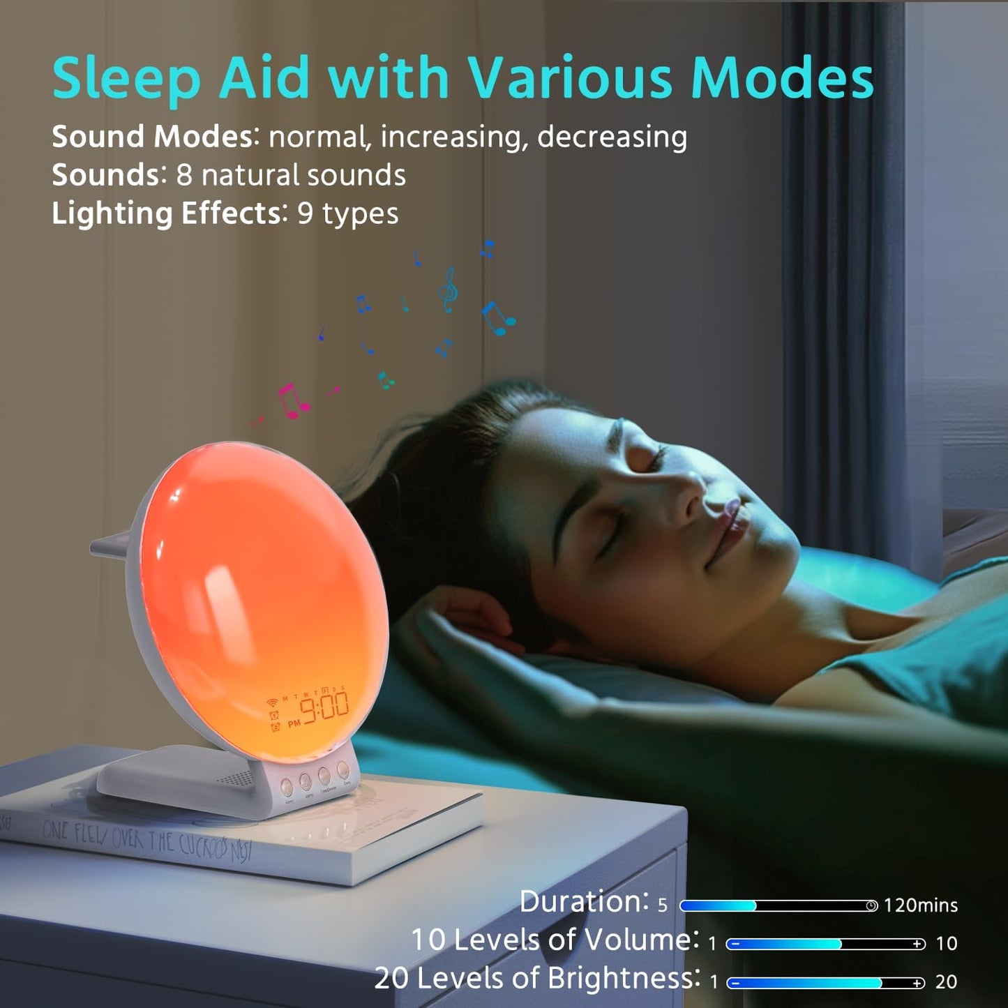 MOMILLA Sunrise Alarm Clock Smart, 3 in 1 Wireless Charging Station, App Control Sound Machine White Noise, Sunset Lamp, Night Light Wake up Light in Bedroom for Heavy Sleepers, Kids
