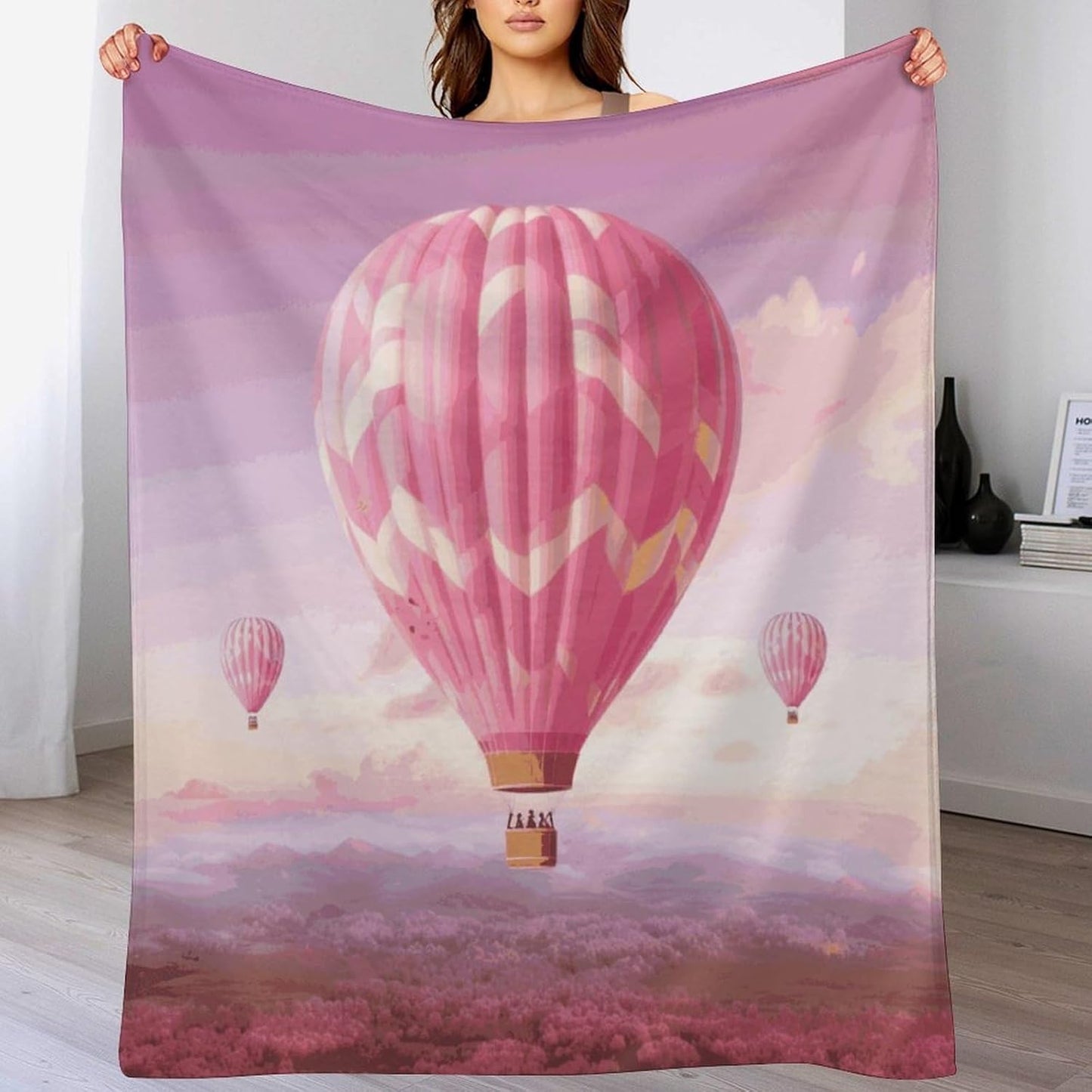 Pink Hot Air Balloon Blanket Super Soft Lightweight Throw Blanket Cute Cozy Warm Bed Blanket Decorative Fuzzy Blanket All-Season Home Decor Gift for Sofa Couch Living Room 30"*40"（76 * 100cm）