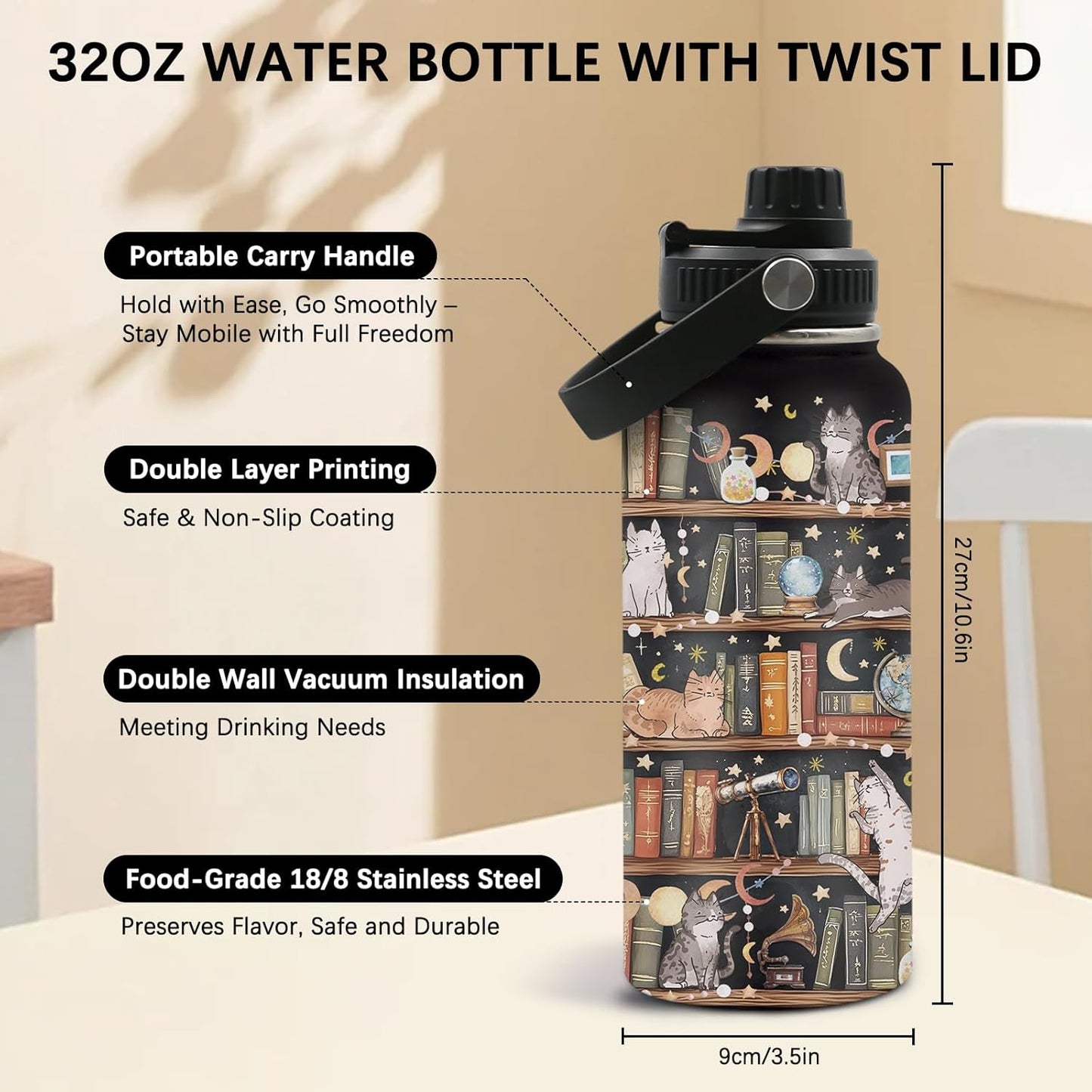Read Gift for Women, Read Themed Stainless Steel Insulated Tumbler with Lid and Handle, Leakproof, BPA-Free, 32oz Water Bottle for Travel, Sport, Birthday