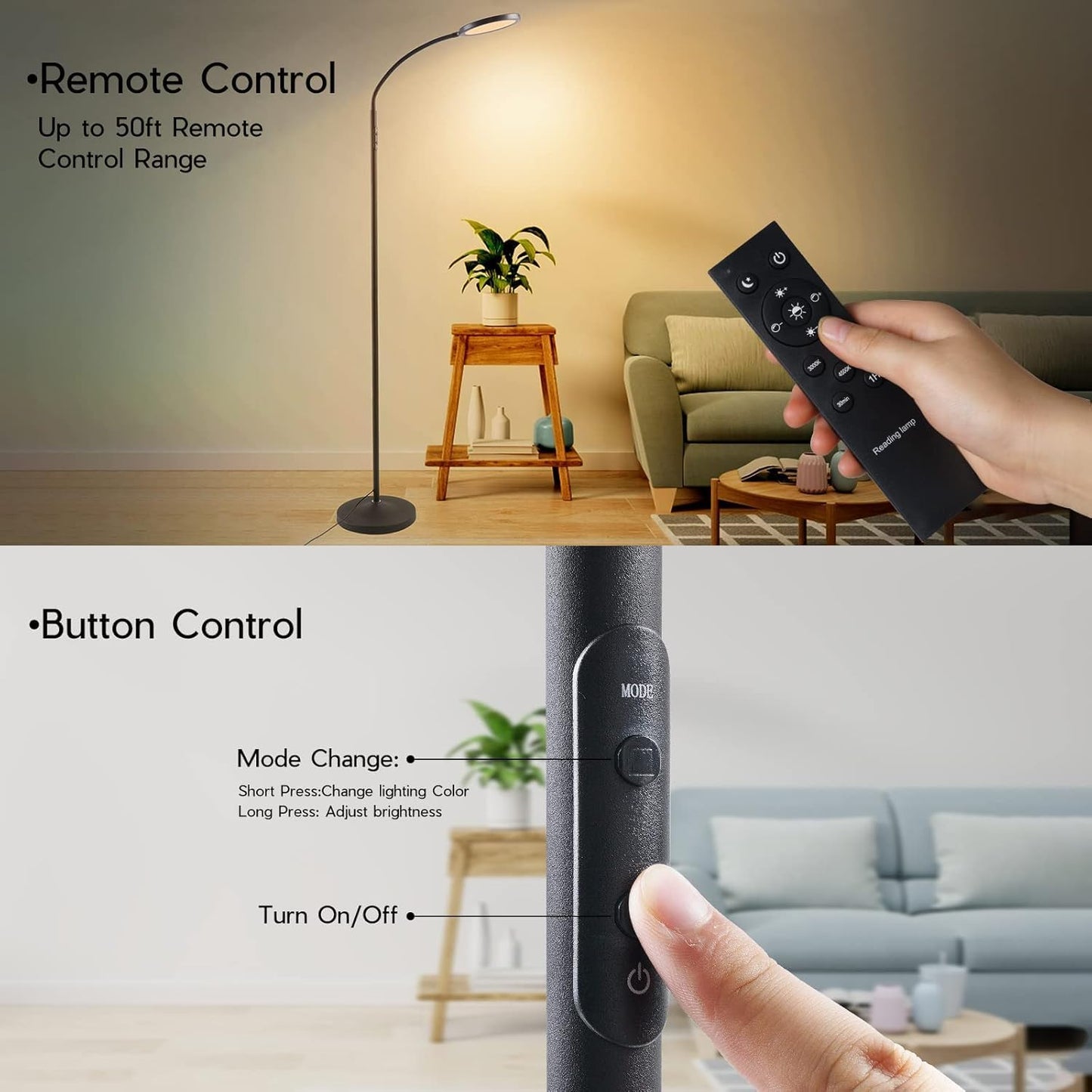 Tenmiro Dimmable Floor Lamp,Super Bright Modern LED Lamps Custom Color Temperature Standing Lamp with Remote Push Button Control,Adjustable Gooseneck Reading Floor Lamp for Living Room Bedroom Office