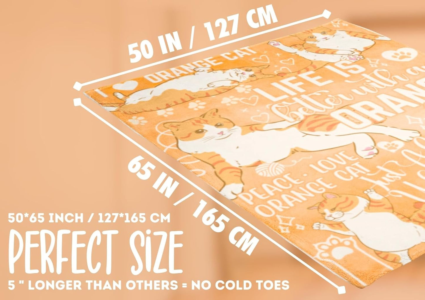 Orange Cat Gifts for Women Men, Orange Cat Blanket Soft Flannel Blanket, 65 x 50 inches