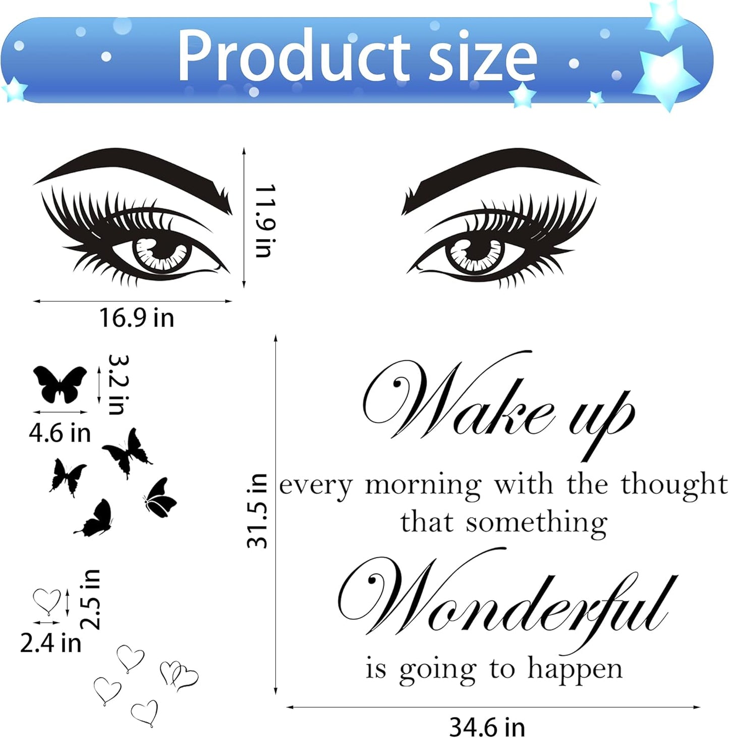 Quotes Wall Stickers Motivational Inspirational Wall Stickers Letter Wall Decals Vinyl Sayings Beauty Eye Wall Decor Positive Words for Women Girls Bedroom Living Room Hallways Home