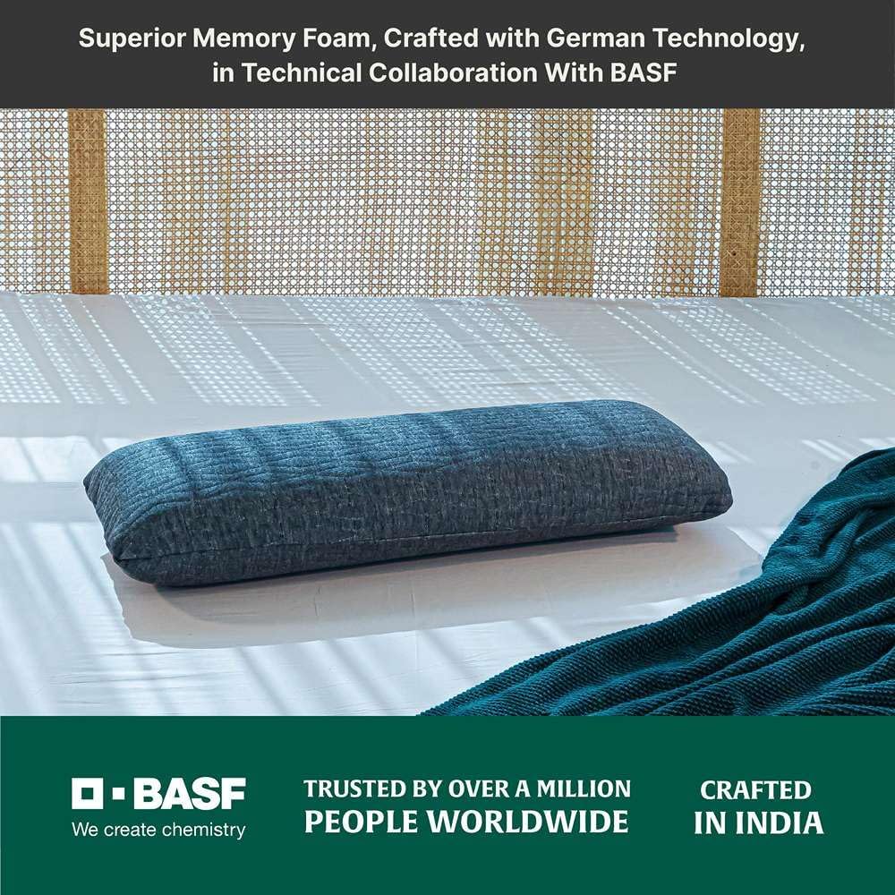 The White Willow Short Body Pillow Memory Foam Sleeping Soft Bed, Hug Pillow Insert for Sleeping & Side Sleeper (10W x 30L Inch) with Grey Zipper Cover Made from German Technology by BASF
