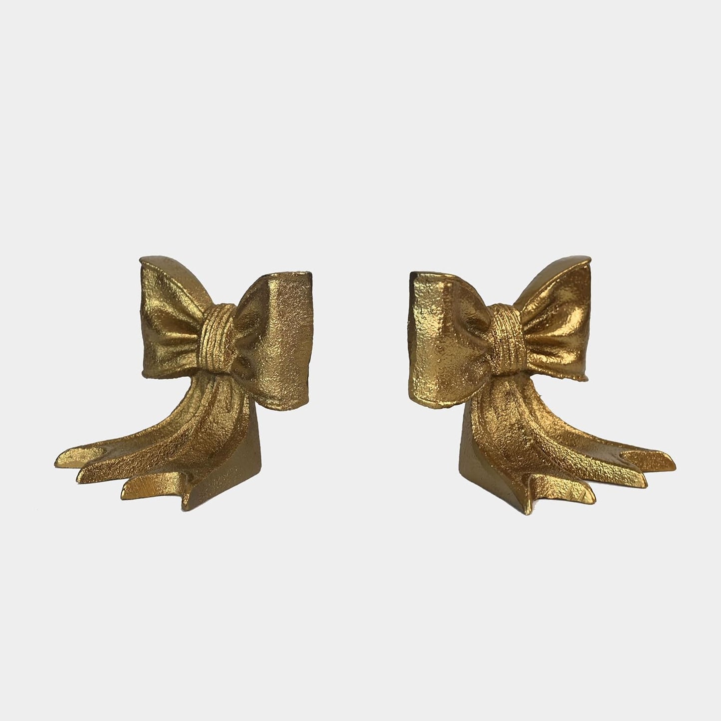 Gold Bow Metal Bookends Set of 2 Heavy Duty Cast Iron Book Ends for Heavy Books Unique Modern Decorative Book Holders for Shelves Home Accent Decor