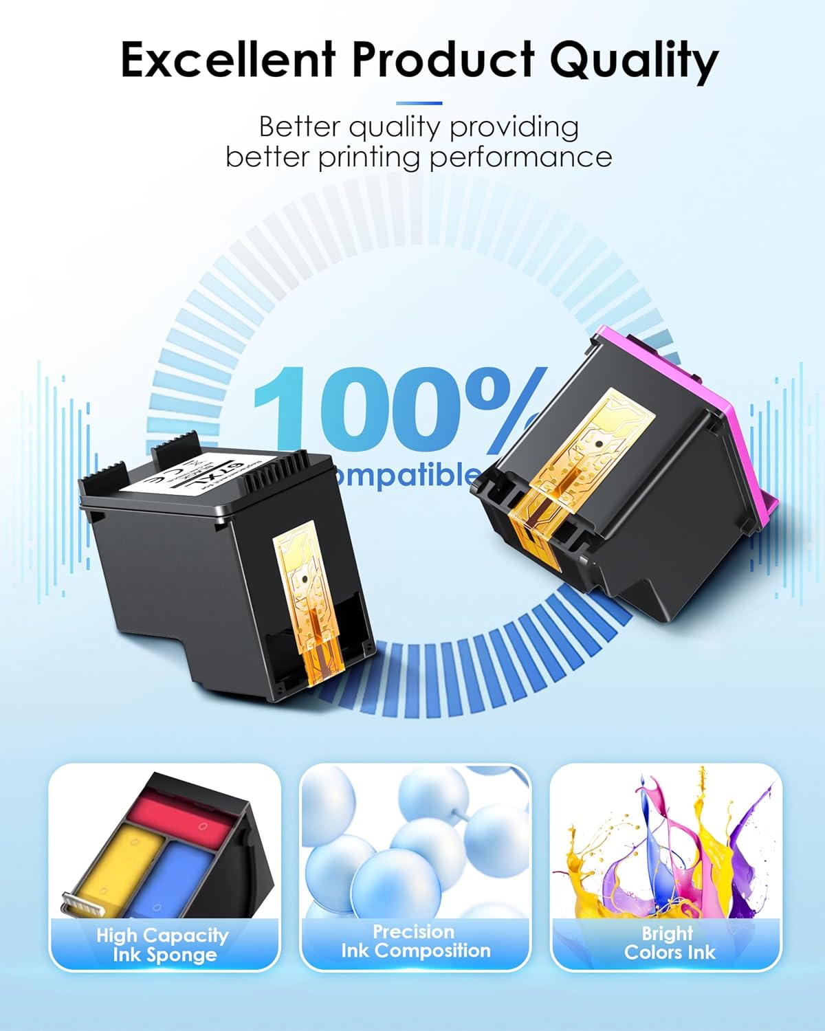 67XL Ink Cartridge Black/Color Combo Pack Replacement for HP Ink 67 67XL Printer Ink Works for HP DeskJet 2827e 4227e 2755e 2855e 2800 4155e 2755 2852e Envy 6055e 6000 6455e(2 Pack)