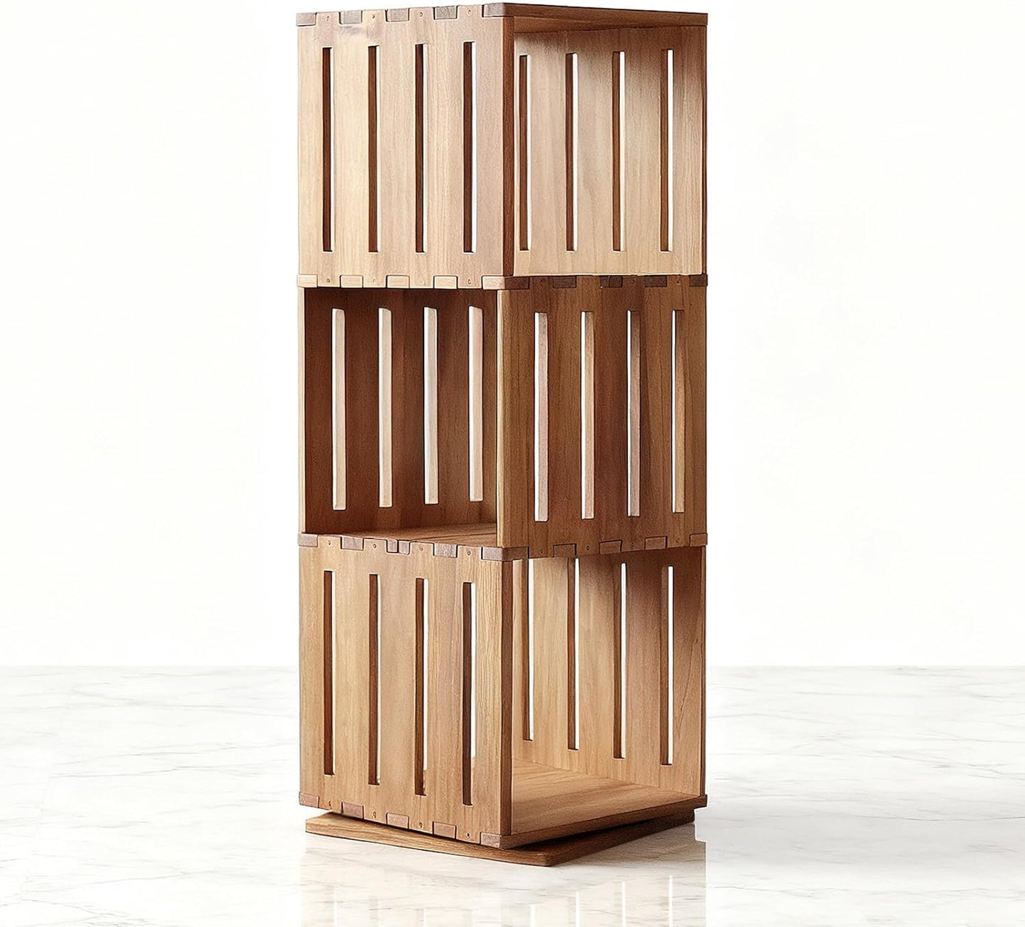 Wooden Rotating Bookshelf, 360°Spinning Deep-Bin Tower for Art Books&Large Formats, Solid Wood Revolving Bookcase, Floor Standing Storage Rack,Corner Organizer,Small Space,study,Office, 3-Tier