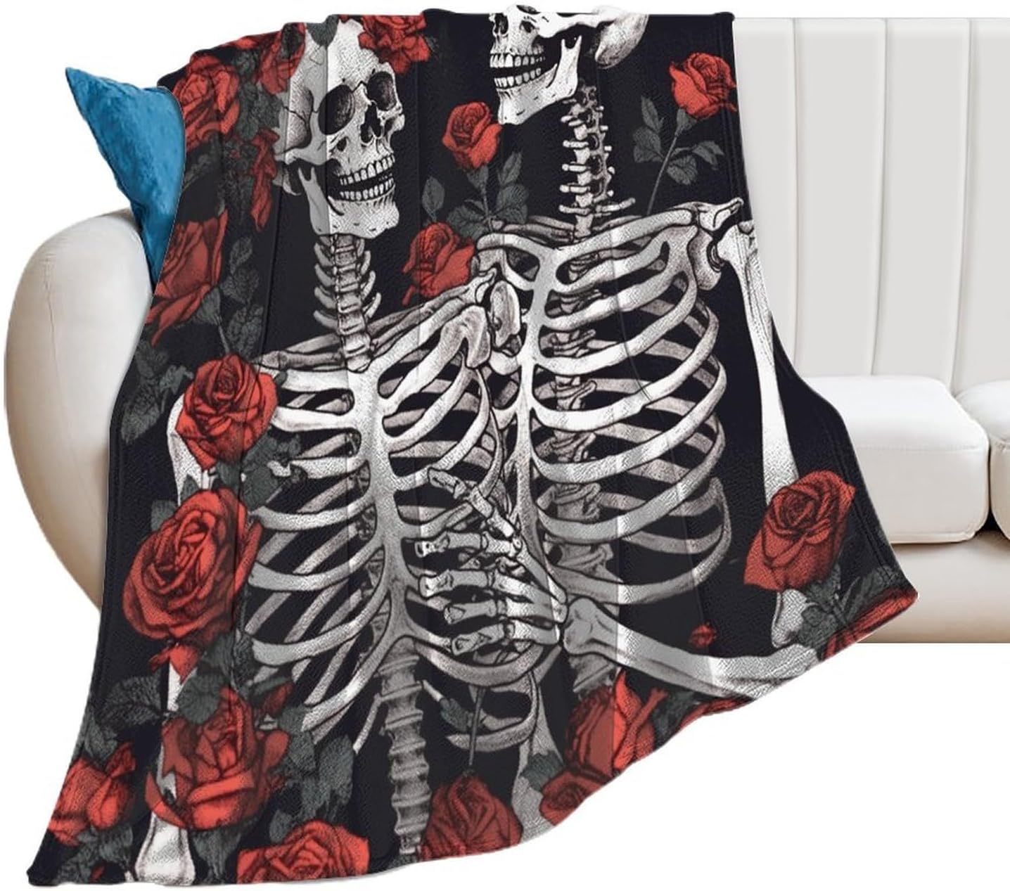 Rose and Skeleton Blanket Super Soft Lightweight Throw Blanket Cute Cozy Warm Bed Blanket Decorative Fuzzy Blanket All-Season Home Decor Gift for Sofa Couch Living Room 40"*50" （100 * 130cm）