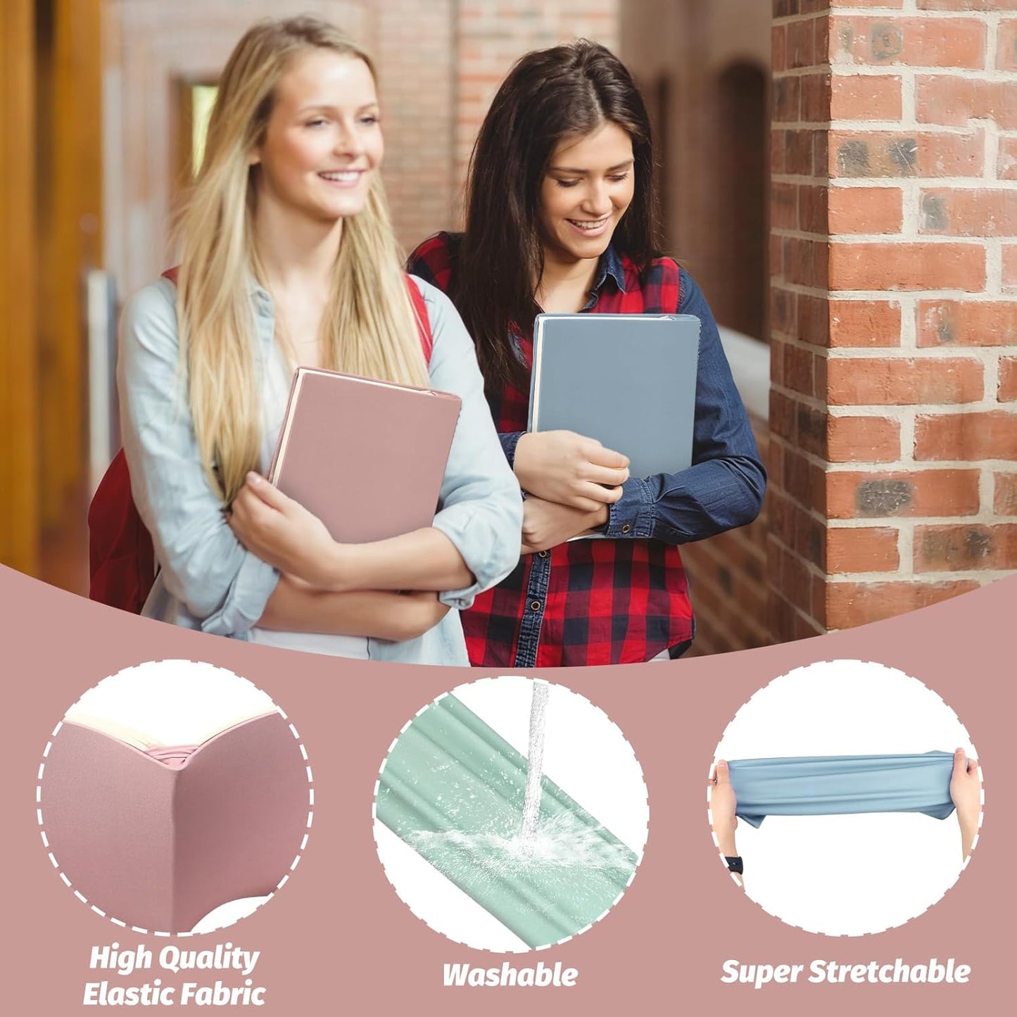 AnyDesign 8 Pcs Stretchable Boho Book Covers 7.3 x 9 in Reusable Fabric Book Cover Neutral Color Washable Protective Sleeve for Most Hardcovers Textbooks Protection