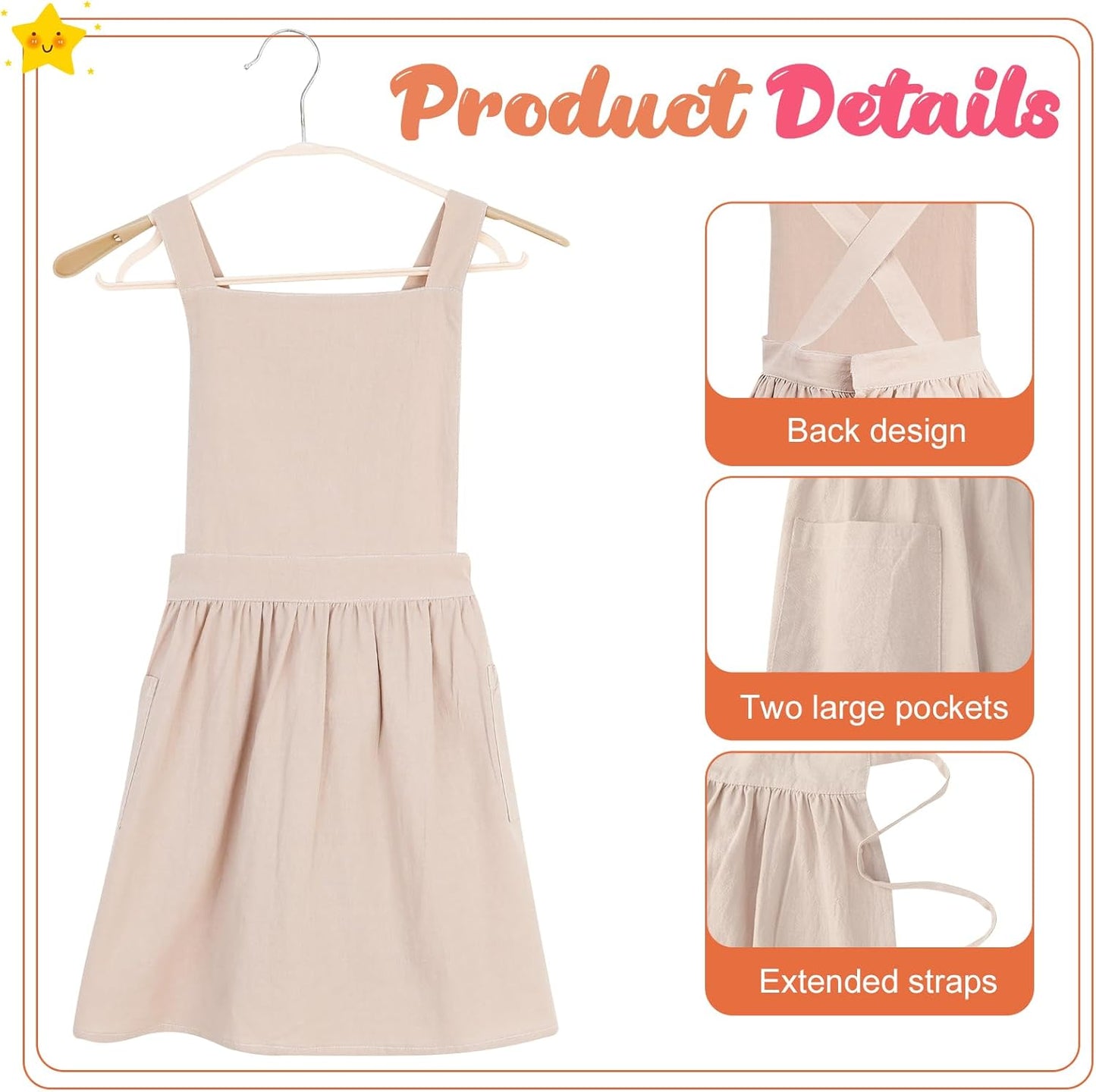 Kids Pinafore Apron, Cross Back Apron, Japanese Style Bib Aprons Home Clothes