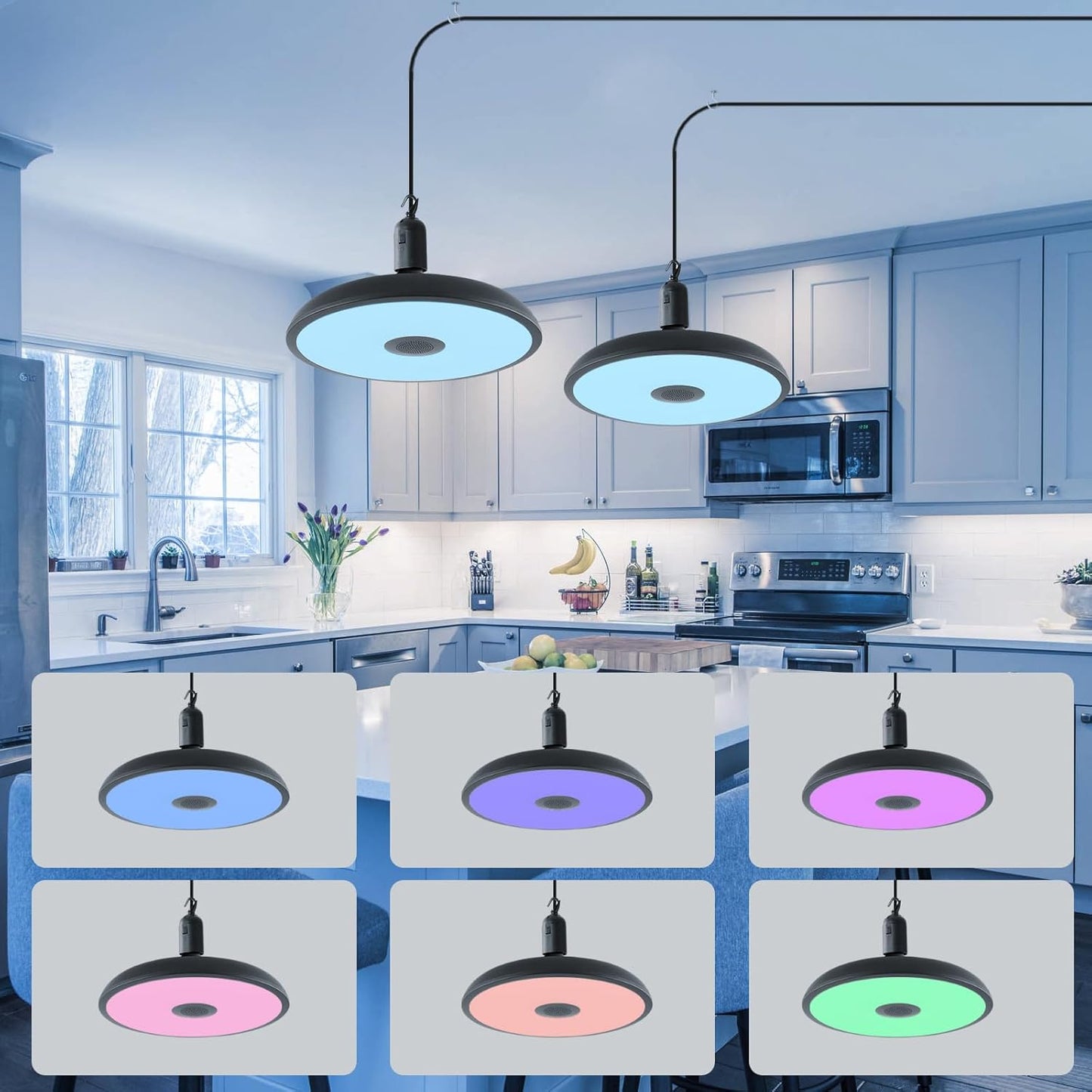 HOREVO Plug in Pendant Light Hanging Lamp Fixture for Kitchen Island 18W Farmhouse Adjustable Pendant Lighting with Color Change for Kitchen, Bar, Dining Room, Bedroom, Living Room, Entryway, Garage