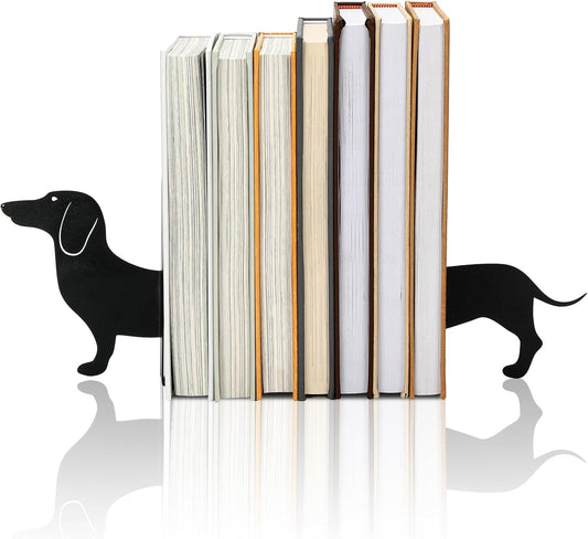 Novabright Wiener Dog Dachshund Silhouette Metal Bookends Set of 2 Dachshund Book Ends for Shelves Decorative Bookshelf Home Office Desk Bookshelf Decor Gift for Dog Lovers and Reading Enthusiast