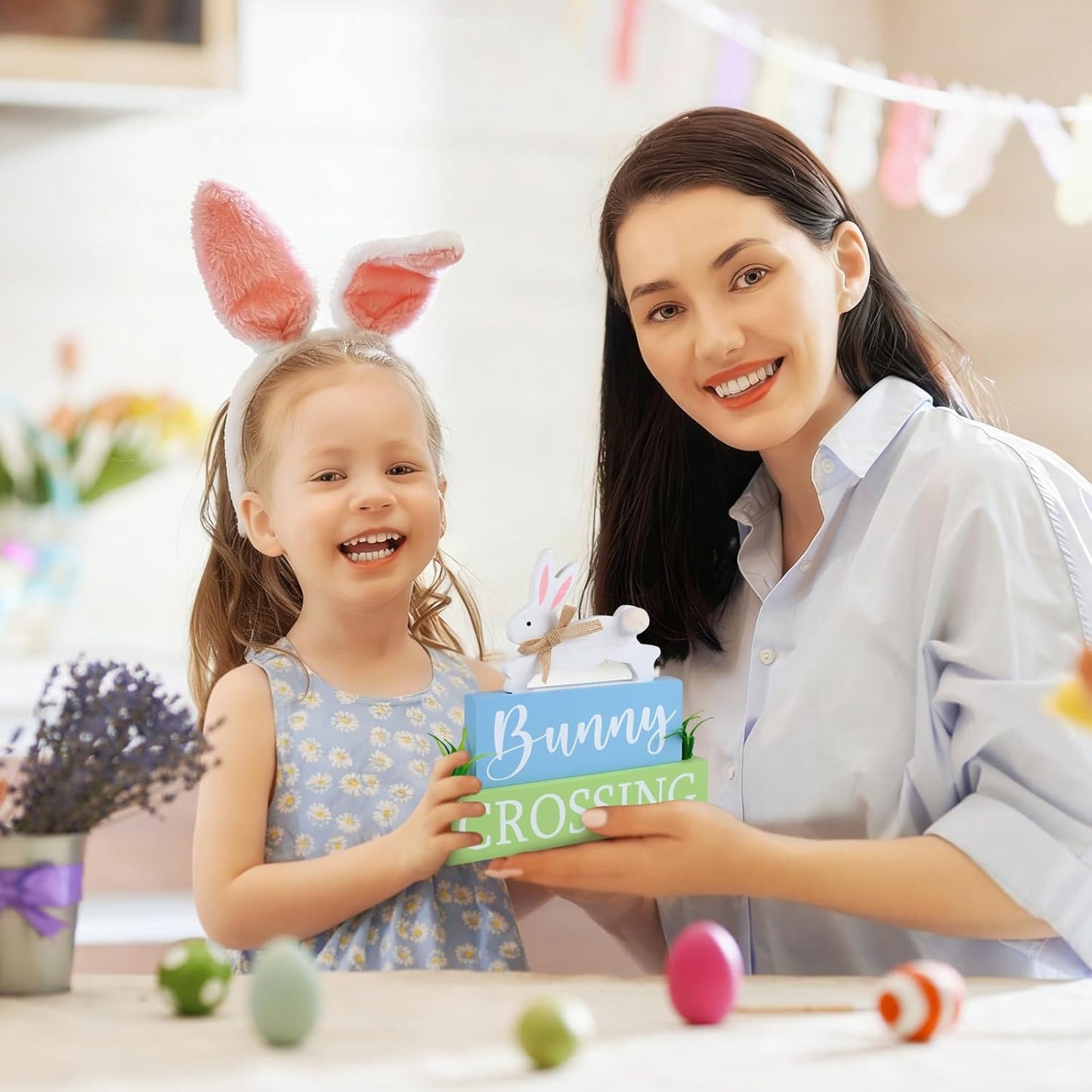 Easter Wooden Decorations, Bunny and Crossing Signs with Rustic Design, Spring Holiday Home Decor