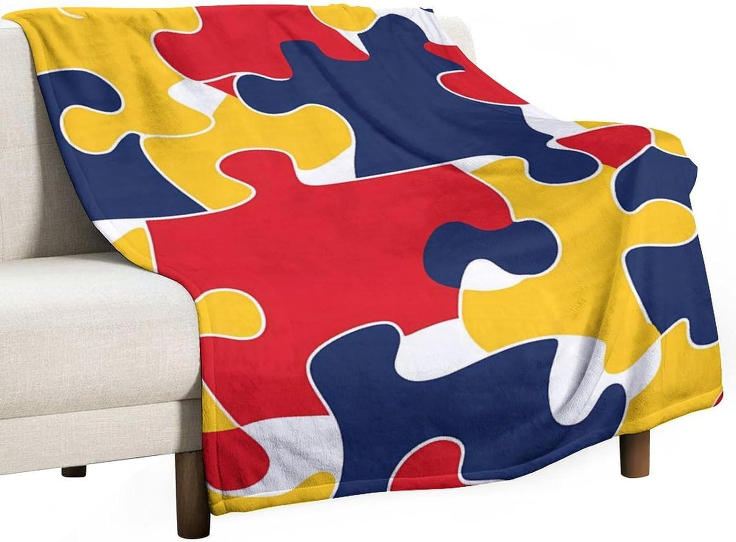 Autism Awareness Puzzle Throw Blanket for Couch Bed Plush Cozy Fuzzy Flannel Blanket for All Season 66"x90"