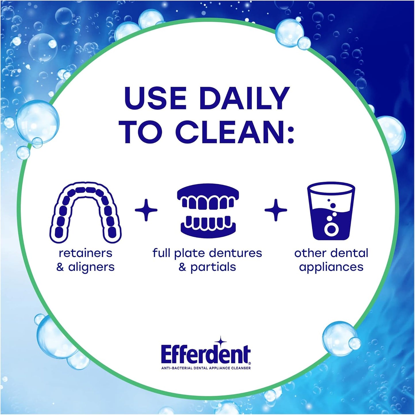 Efferdent Denture Cleaner Tablets – Dental Appliances, Aligners, Mouth Guard, and Retainer Cleaner Tablets, Minty Fresh & Clean, 126 Count