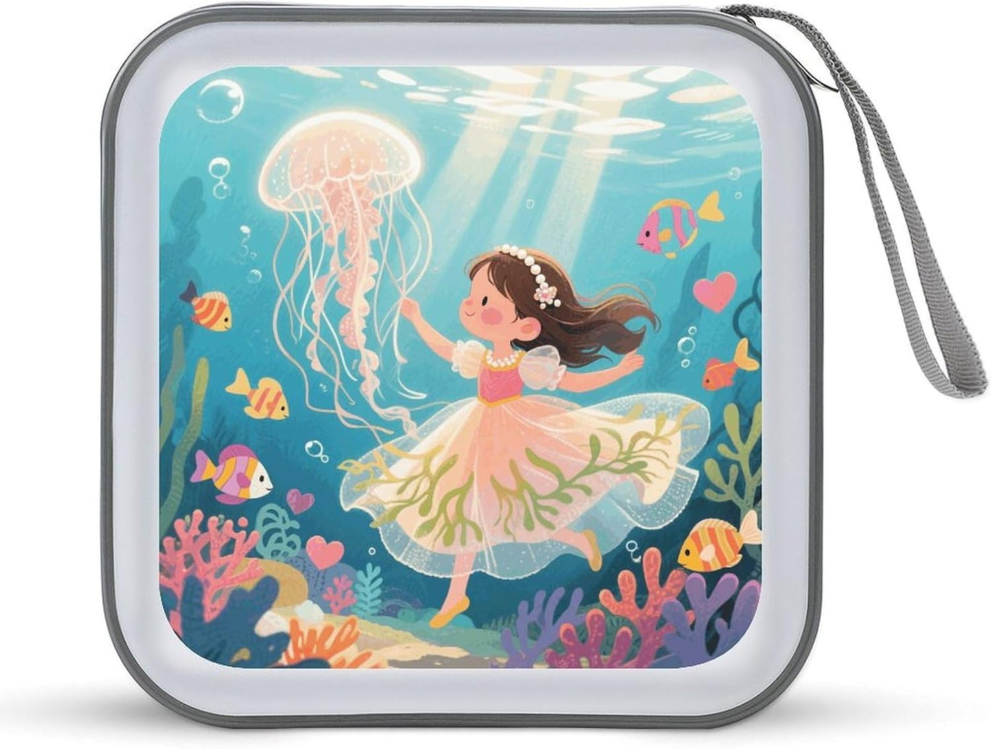 Jellyfish in The Ocean CD Case Portable Zipper CD Case 40 Capacity Hard Plastic DVD Cases Holder Large Storage Disc Wallet Bag for Car Home Travel DVD Collection Bag