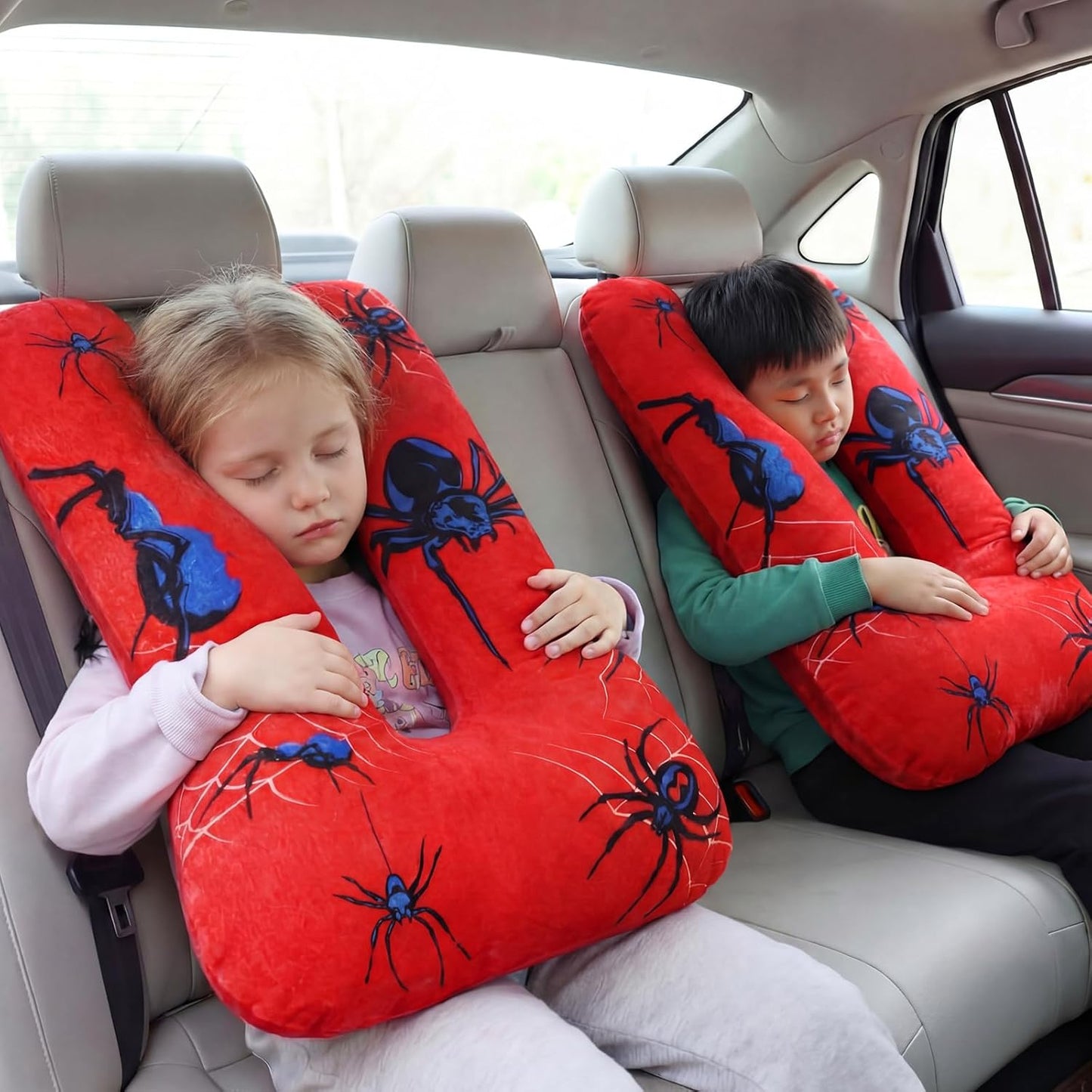 Spider Travel Pillow Car Pillow Removable U-Shaped Sleeping Aid for Adults to Support Head and Body in The Back Seat of Long Car Trips